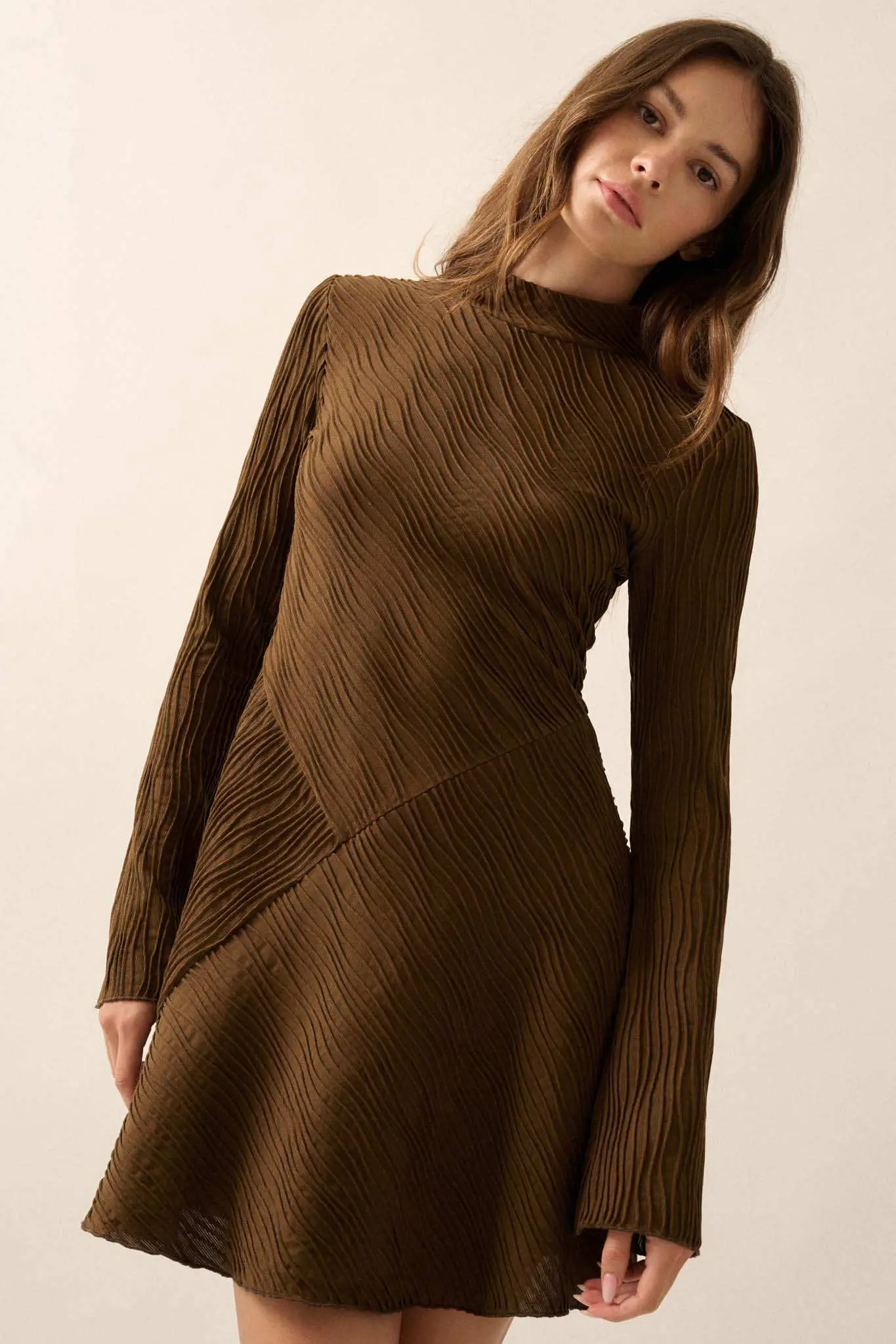 Flow Motion Wavy Ribbed-Knit Mock-Neck Mini Dress - Image 3