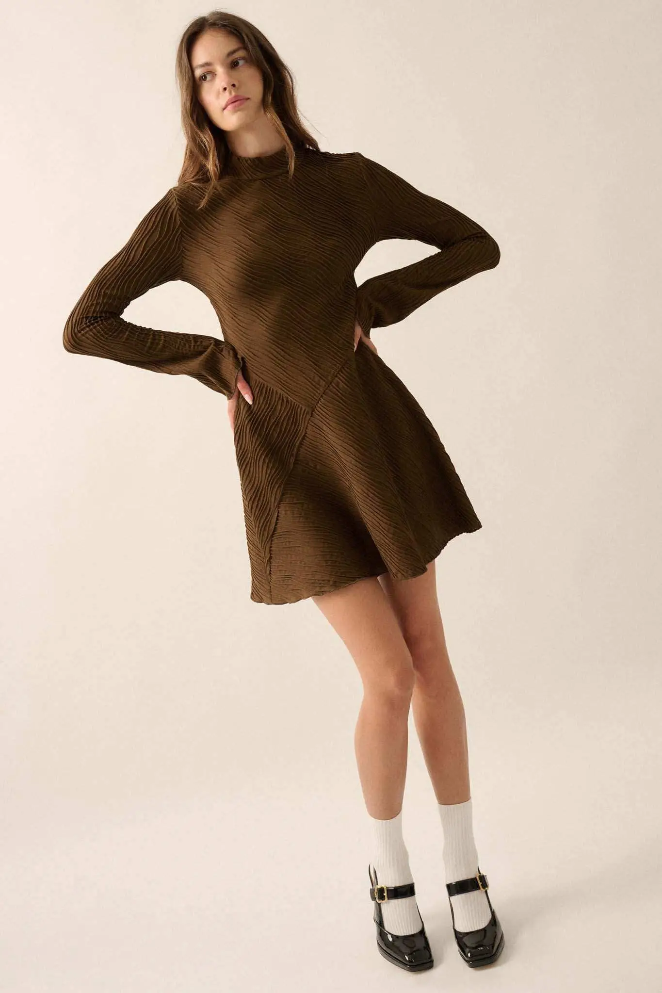 Flow Motion Wavy Ribbed-Knit Mock-Neck Mini Dress - Image 4
