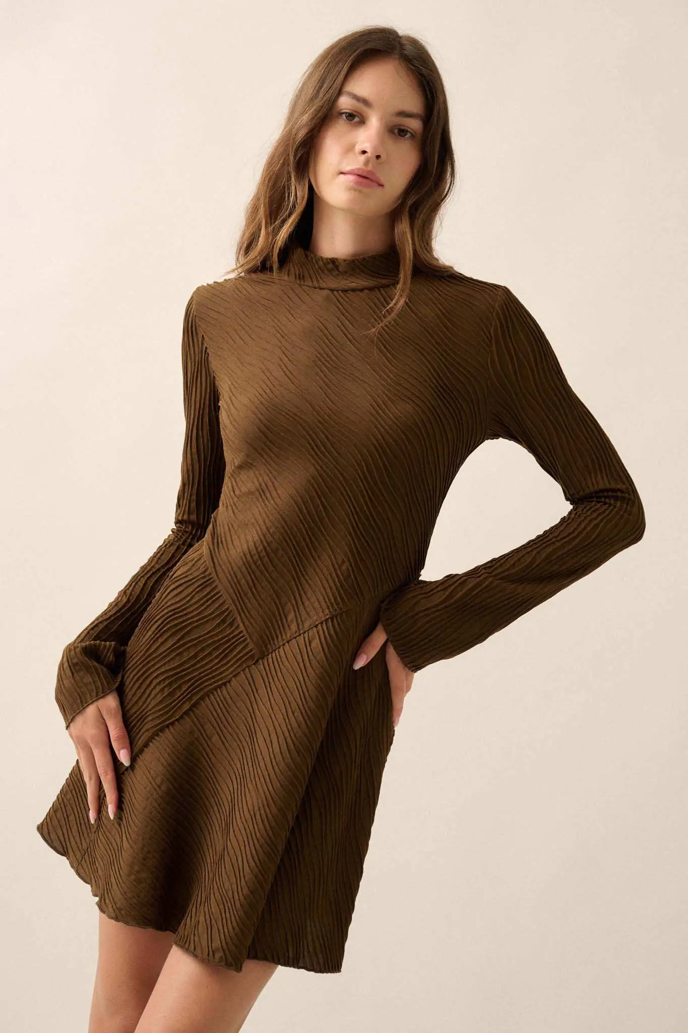 Flow Motion Wavy Ribbed-Knit Mock-Neck Mini Dress - Image 5
