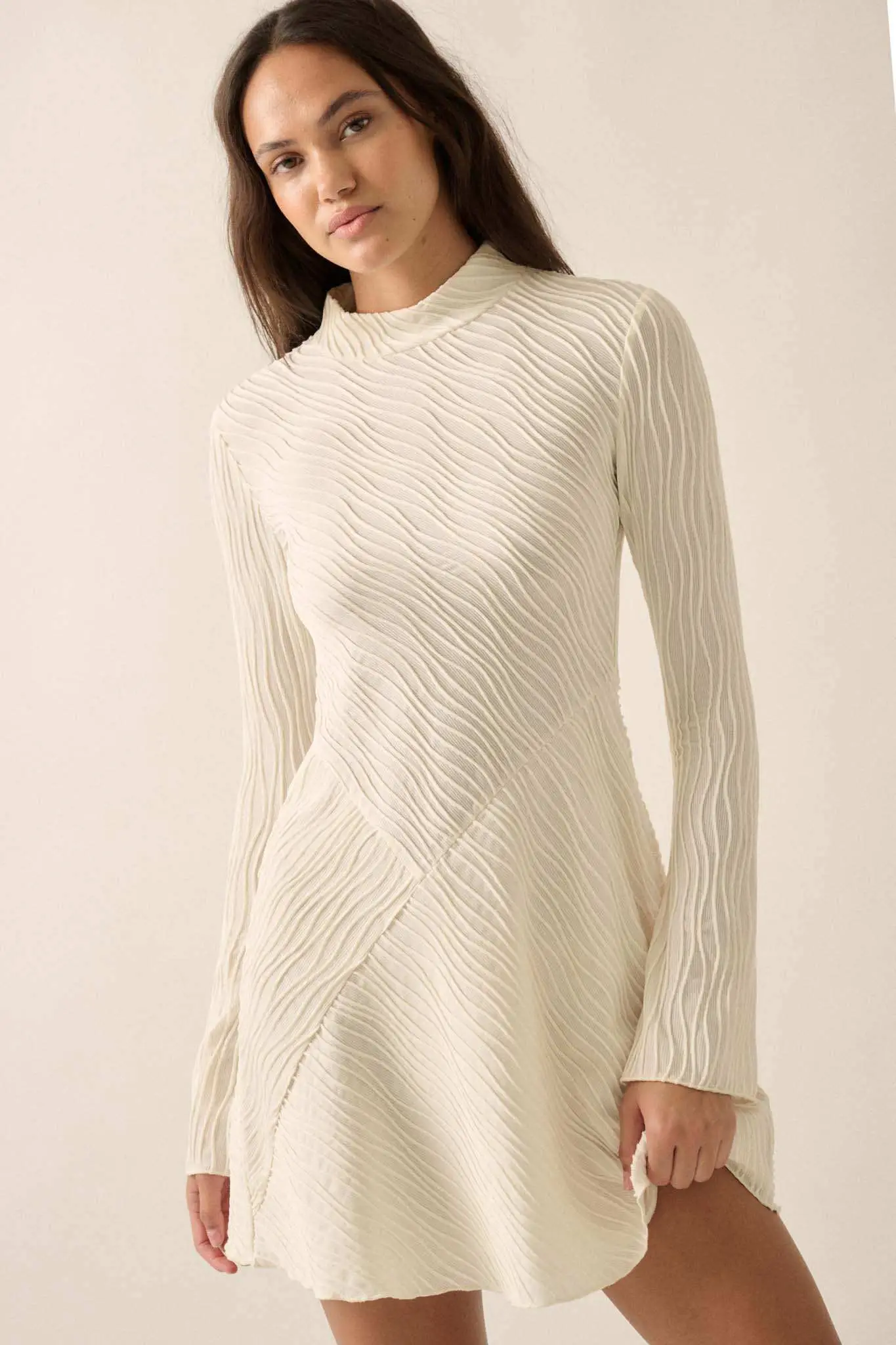 Flow Motion Wavy Ribbed-Knit Mock-Neck Mini Dress - Image 7