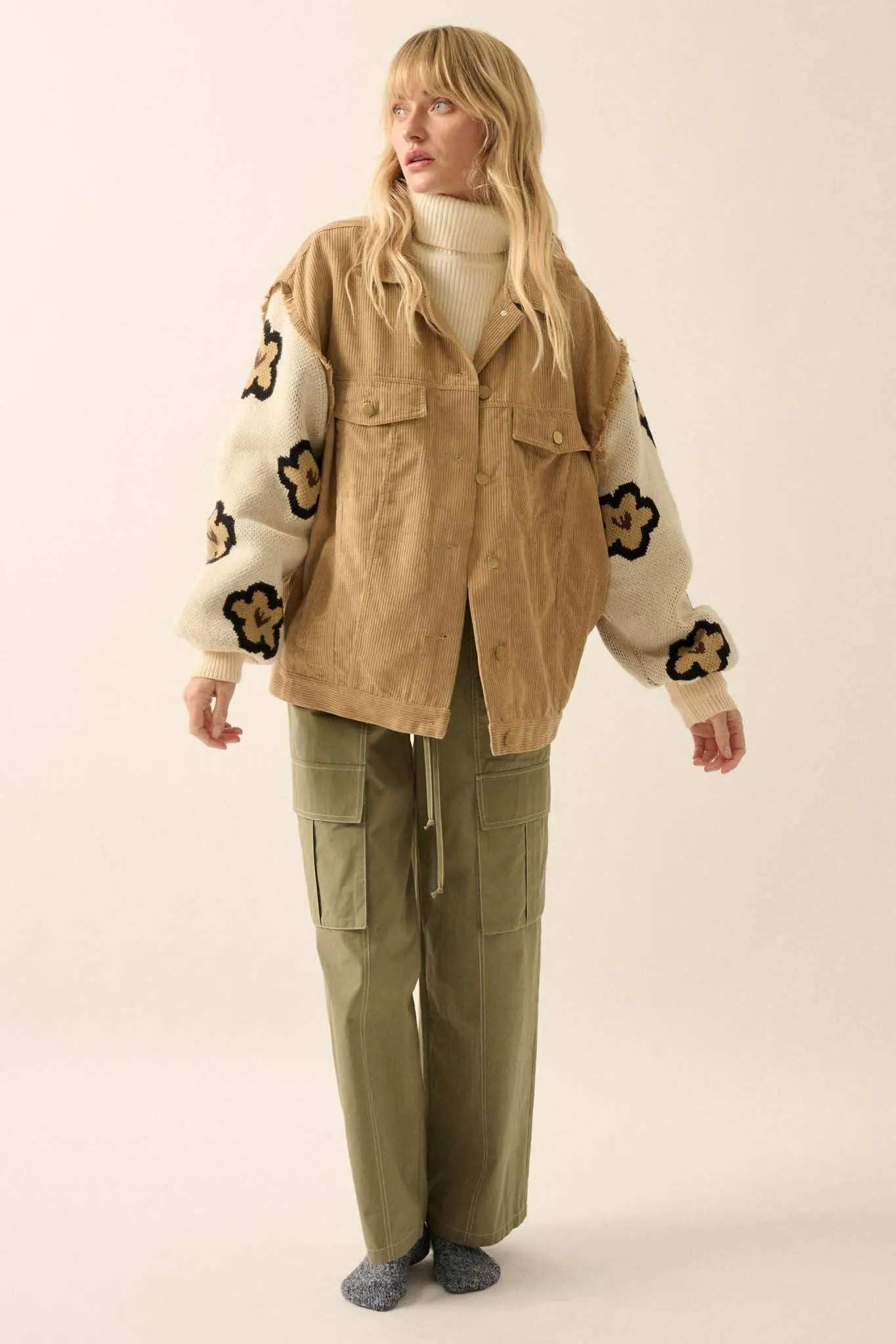 Flower and Furrow Sweater-Sleeve Corduroy Jacket - Image 11