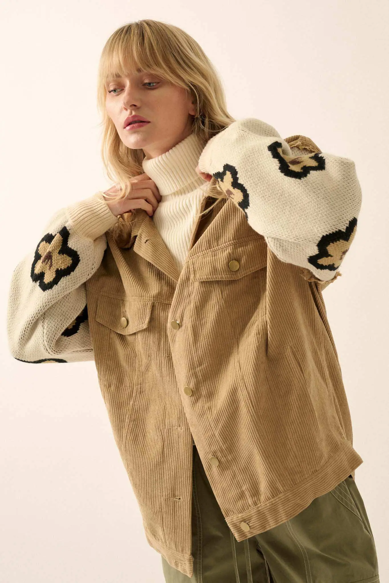 Flower and Furrow Sweater-Sleeve Corduroy Jacket - Image 7