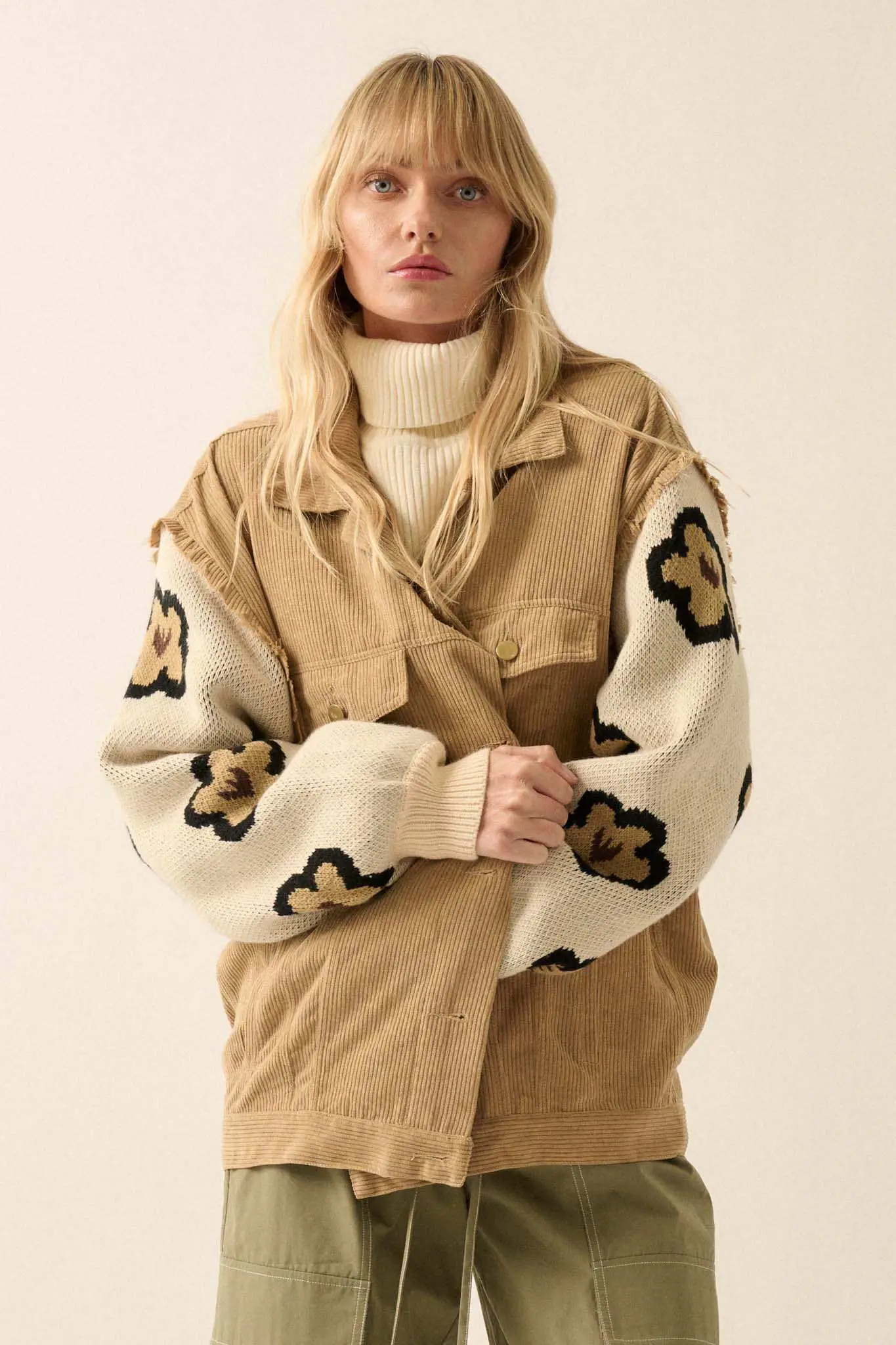 Flower and Furrow Sweater-Sleeve Corduroy Jacket - Image 9