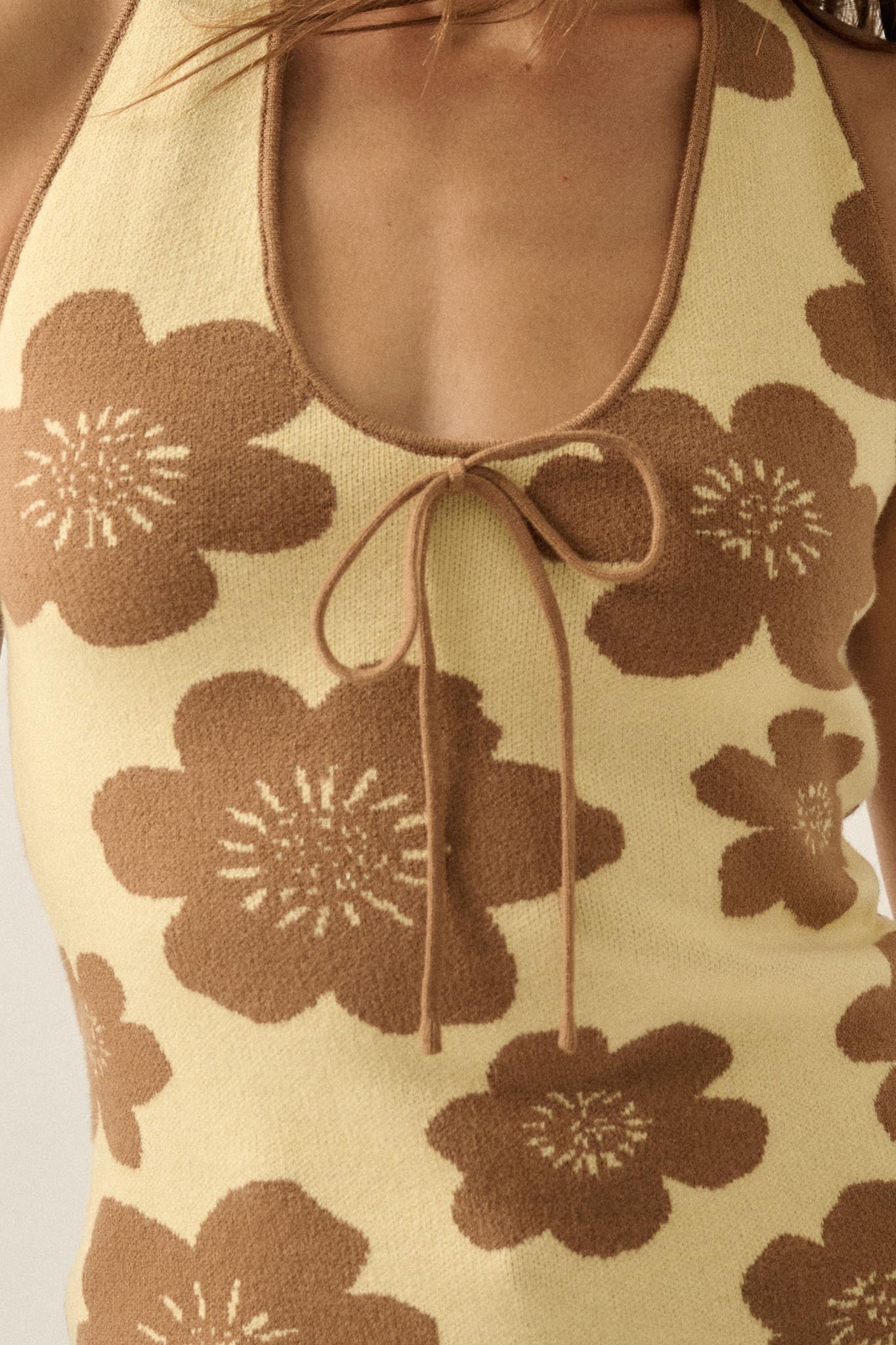 Flower Fun Floral Jacquard-Knit Sweater Halter Top - Image 4