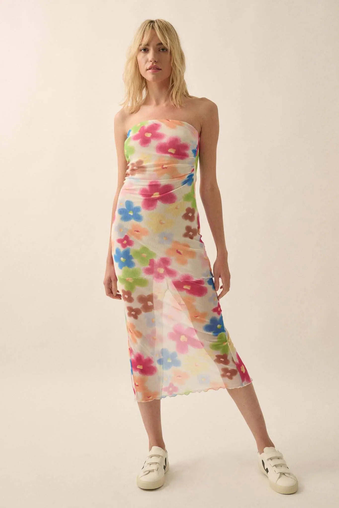Flower Power Floral Mesh Strapless Midi Dress - Image 3