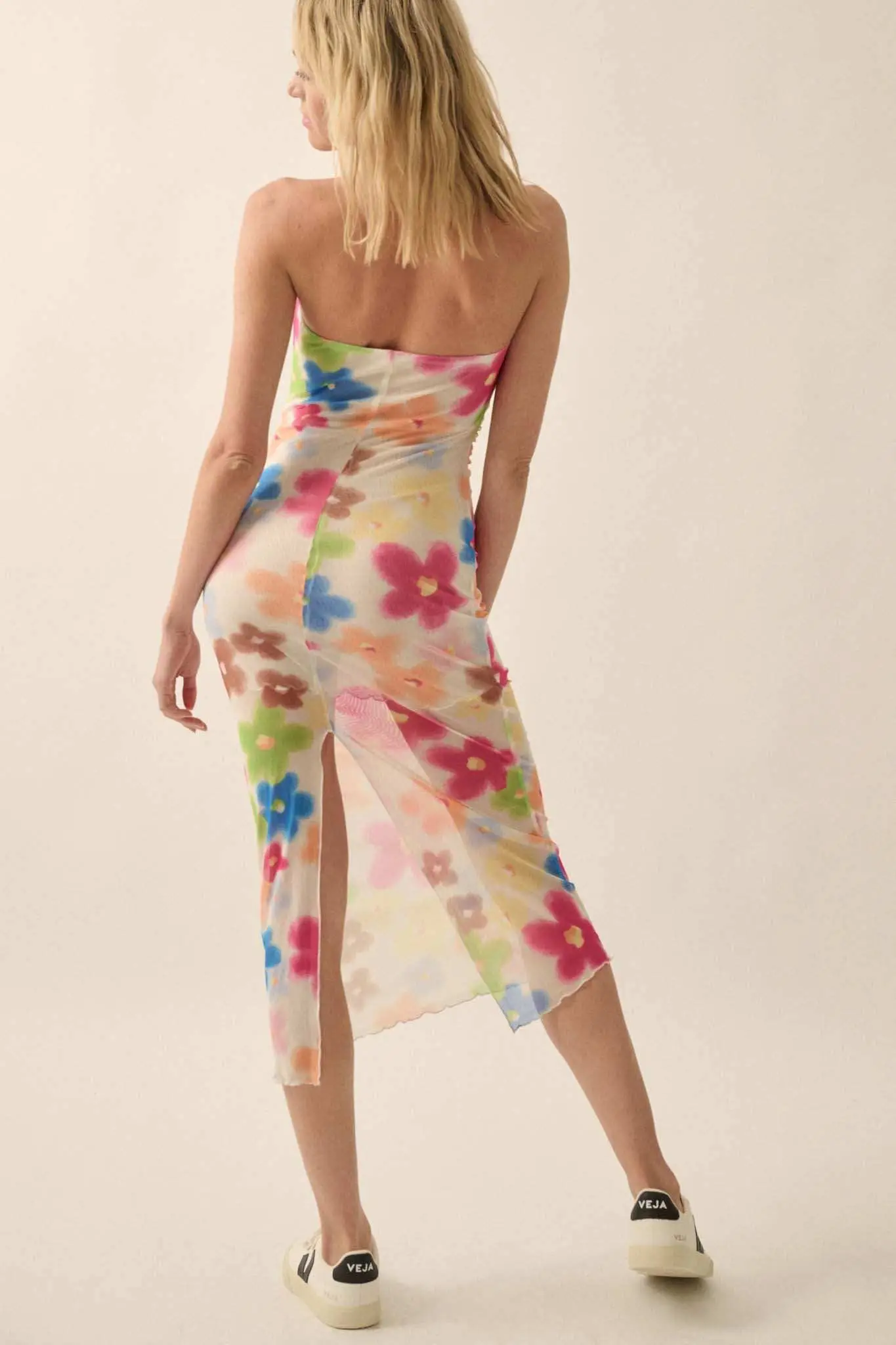 Flower Power Floral Mesh Strapless Midi Dress - Image 7
