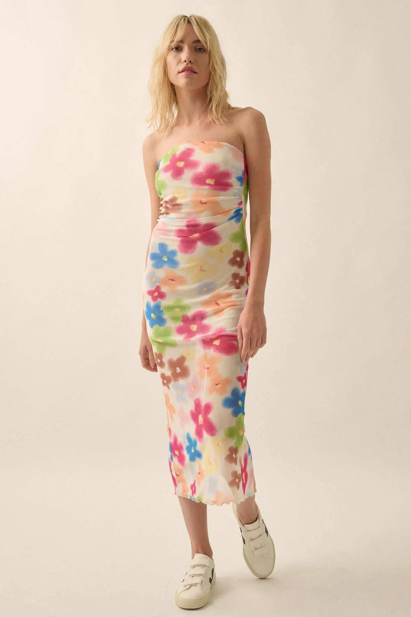 Flower Power Floral Mesh Strapless Midi Dress - Image 8