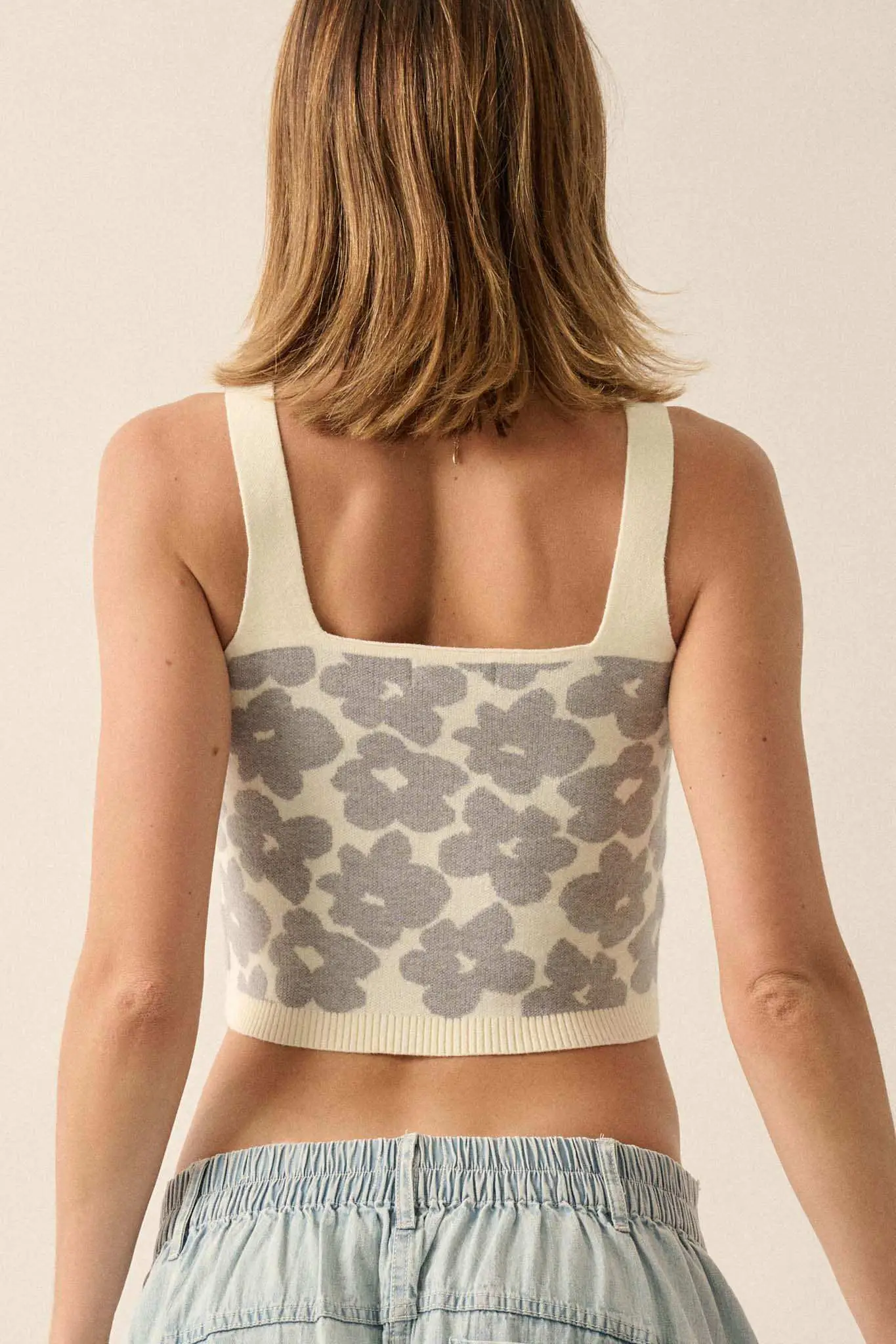 Flower Shop Floral Knit Cropped Sweater Tank Top - Image 15