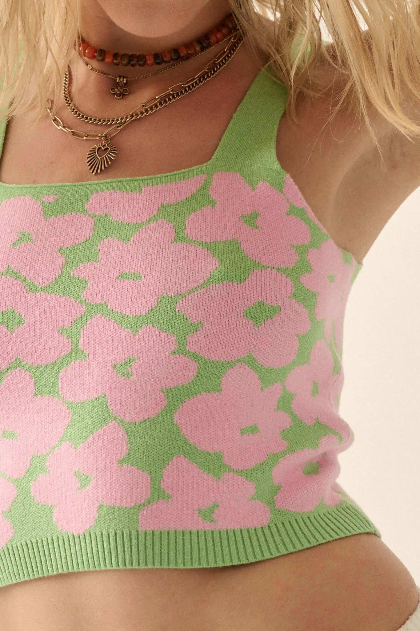 Flower Shop Floral Knit Cropped Sweater Tank Top - Image 17
