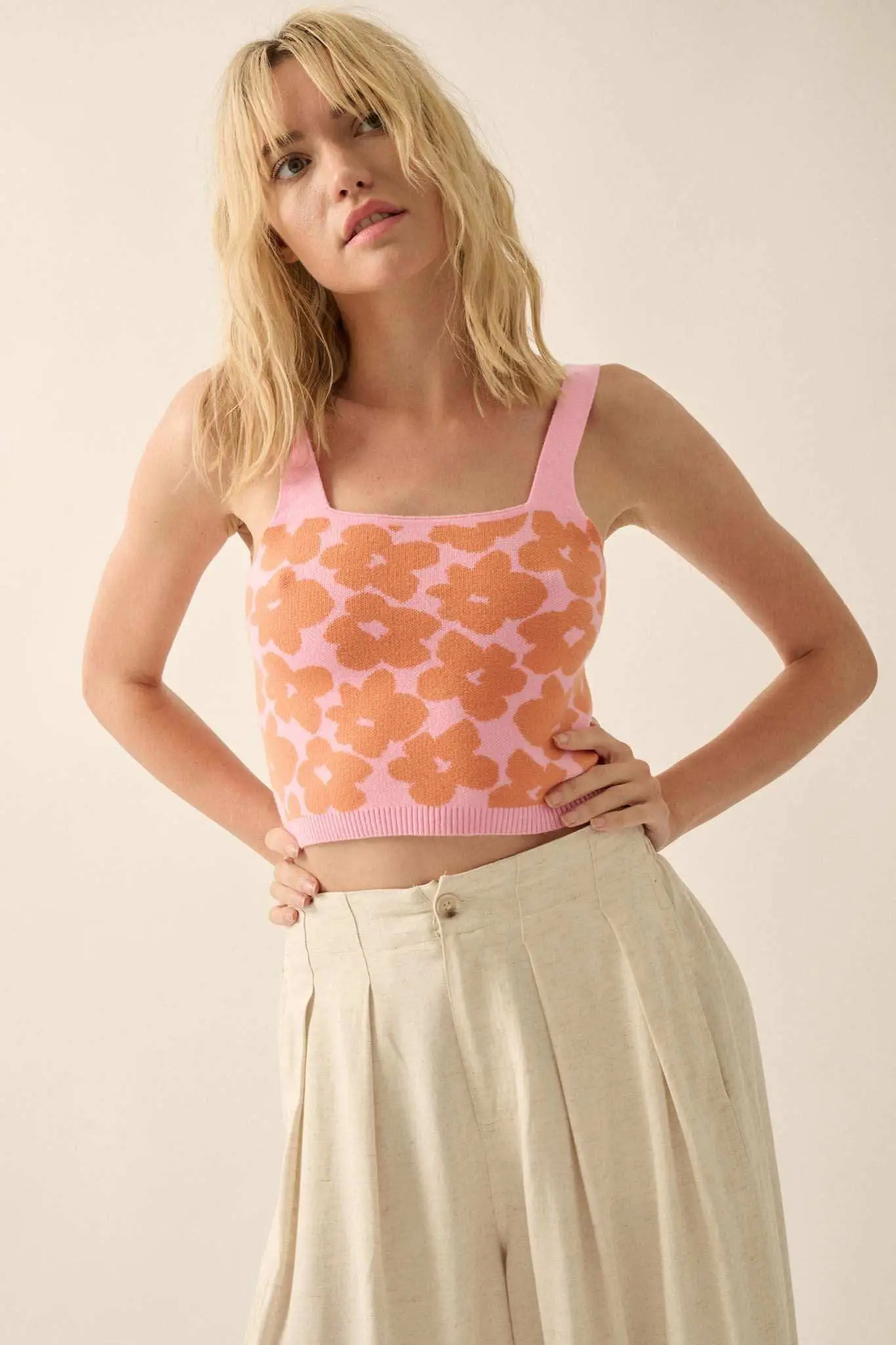 Flower Shop Floral Knit Cropped Sweater Tank Top - Image 2