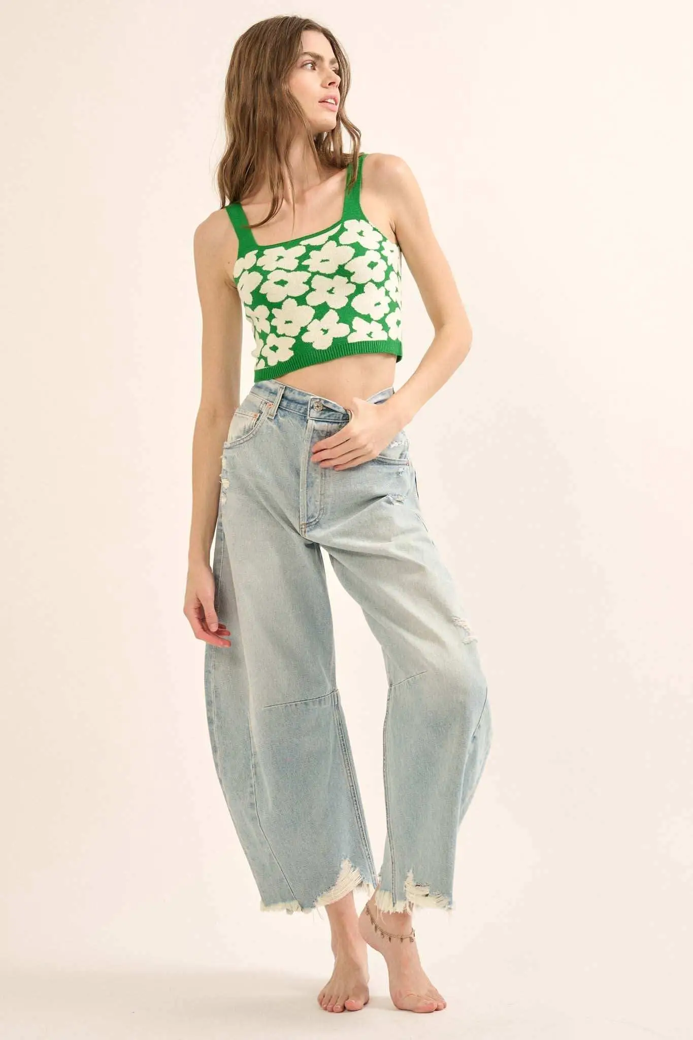 Flower Shop Floral Knit Cropped Sweater Tank Top - Image 26