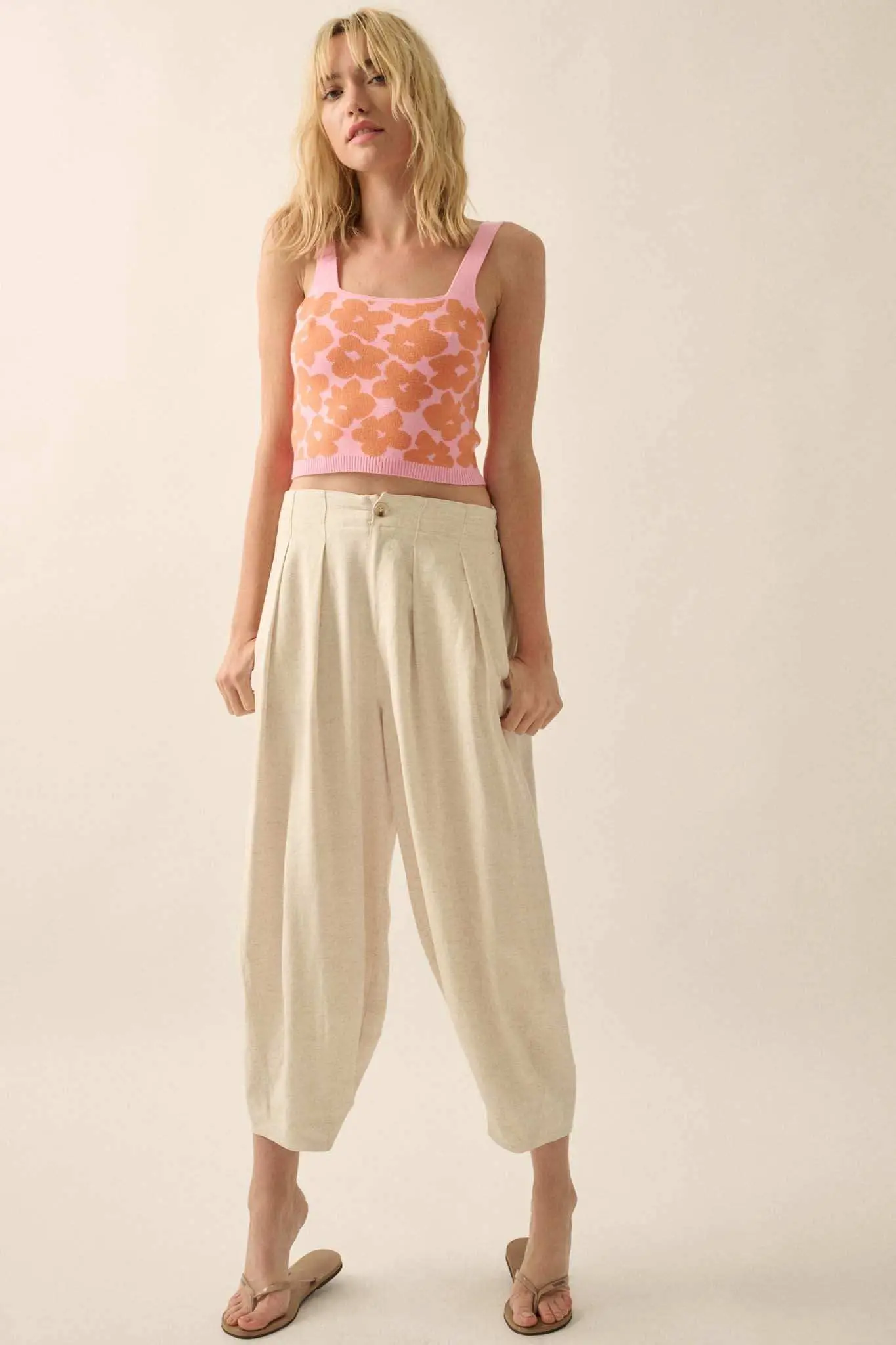 Flower Shop Floral Knit Cropped Sweater Tank Top - Image 3