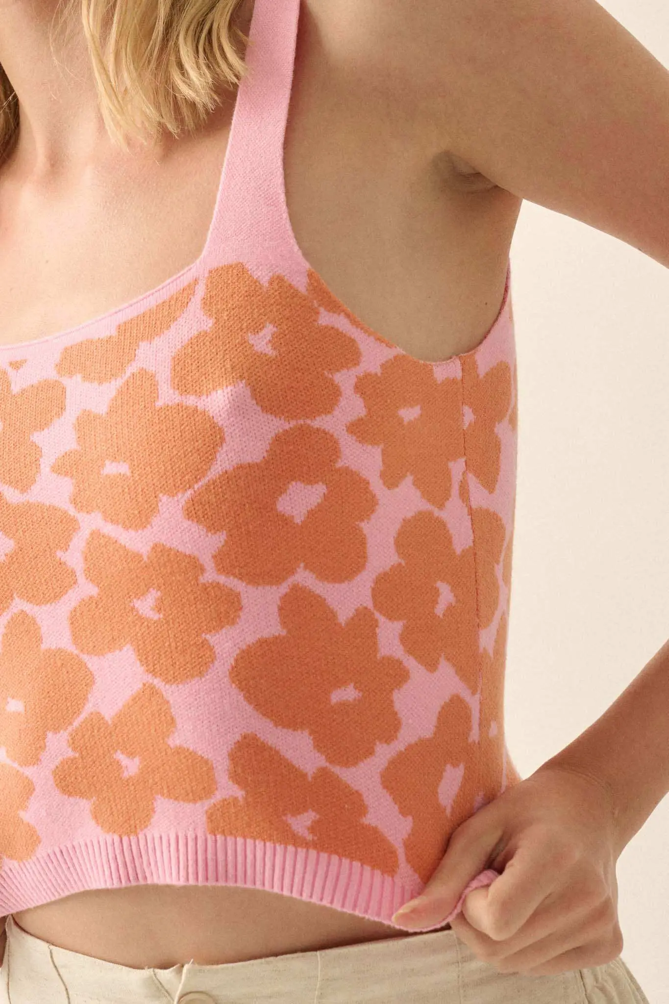 Flower Shop Floral Knit Cropped Sweater Tank Top - Image 4