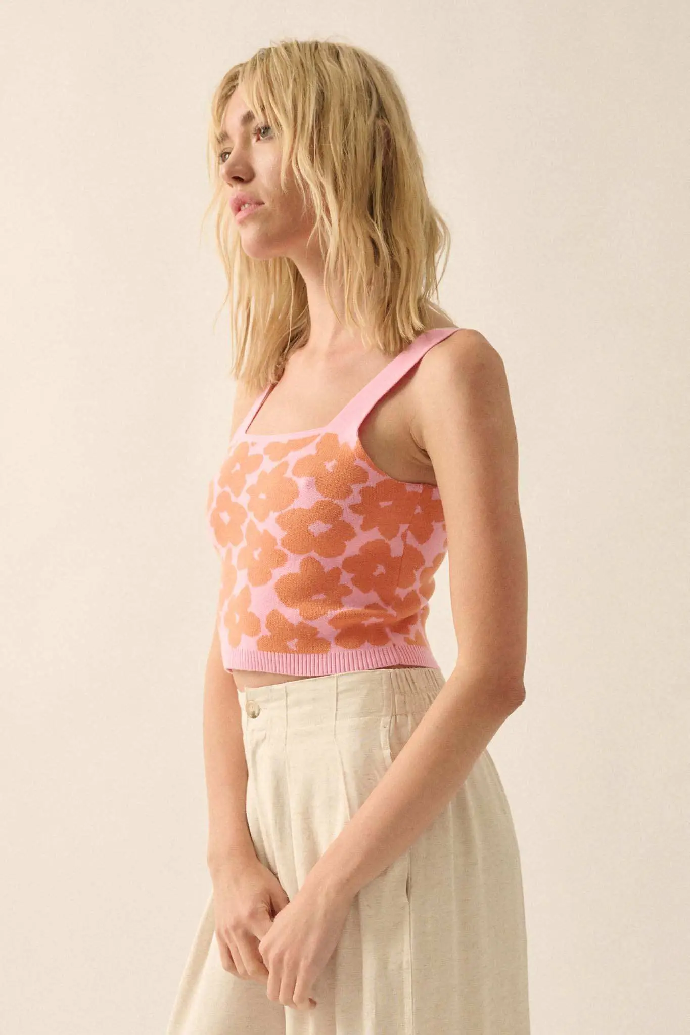 Flower Shop Floral Knit Cropped Sweater Tank Top - Image 5