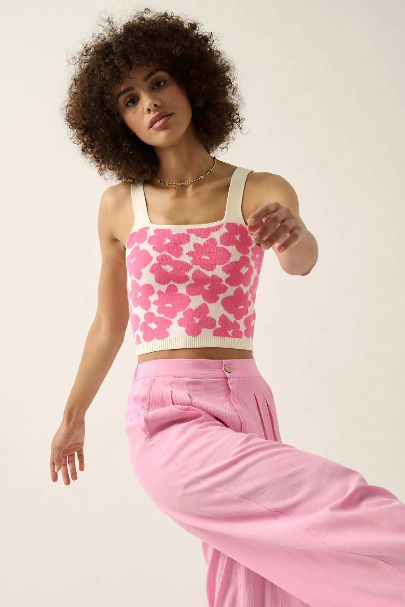 Flower Shop Floral Knit Cropped Sweater Tank Top - Image 6