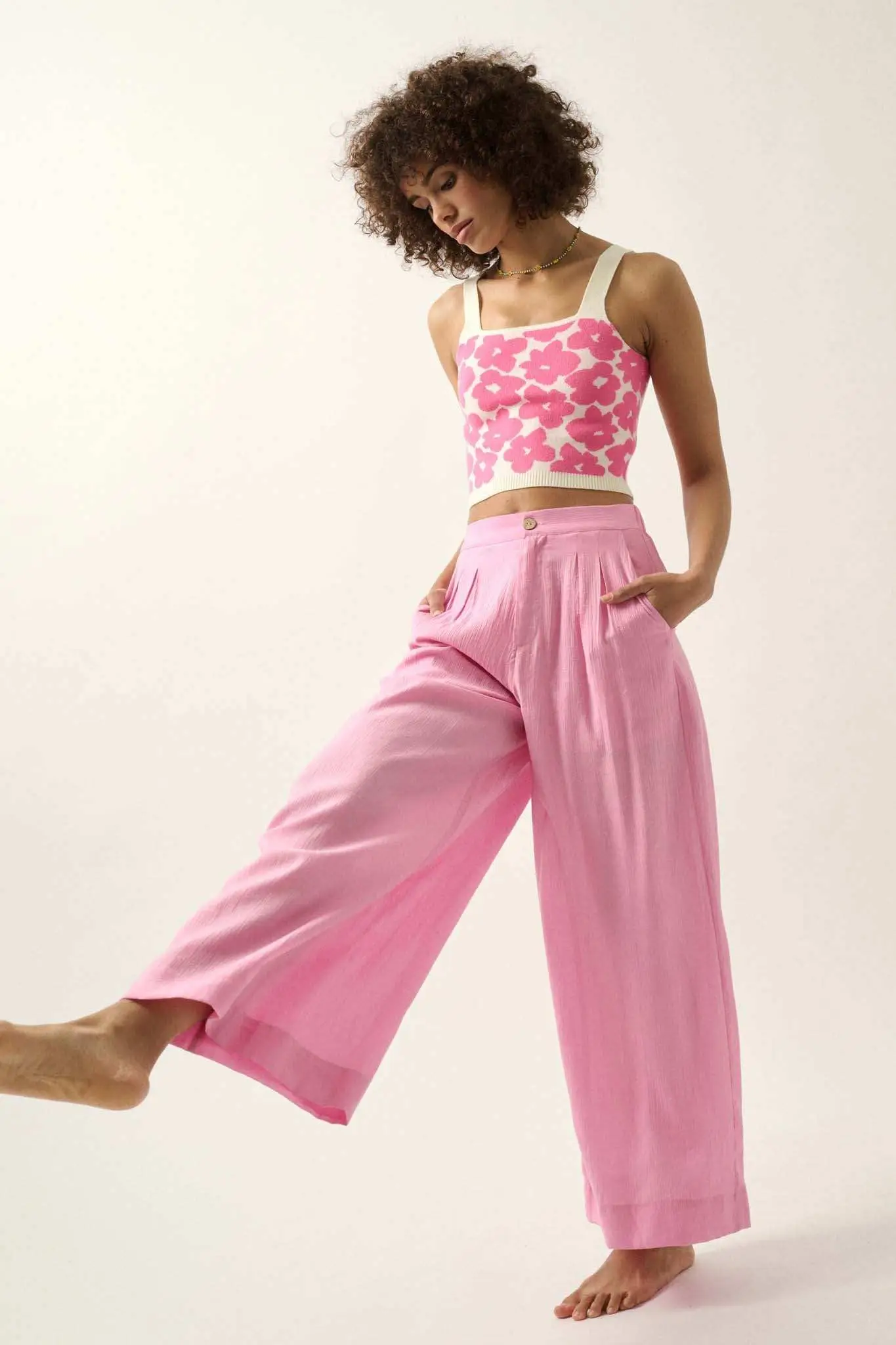 Flower Shop Floral Knit Cropped Sweater Tank Top - Image 8