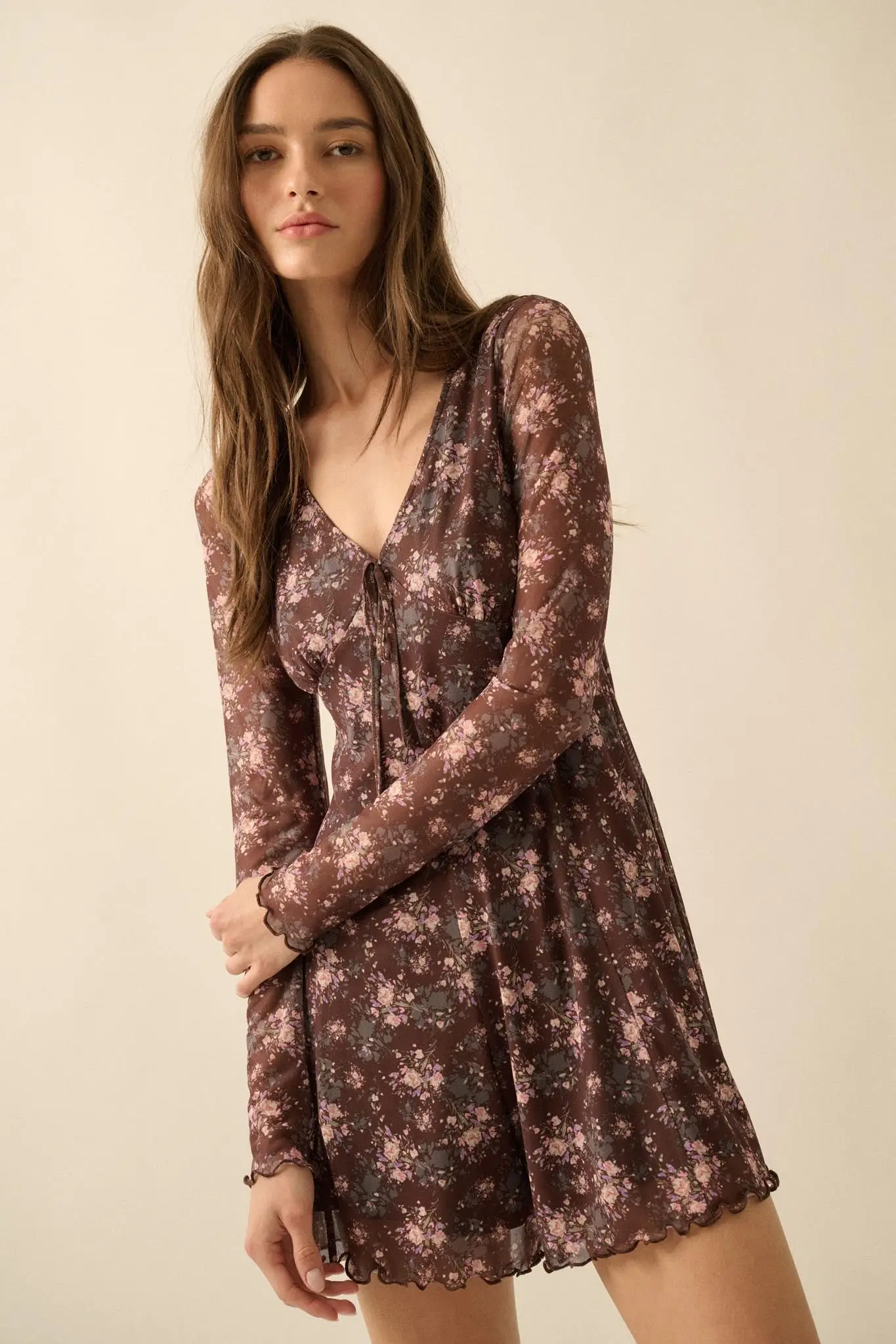 Flowering Fields Floral-Print Mesh V-Neck Romper - Image 3