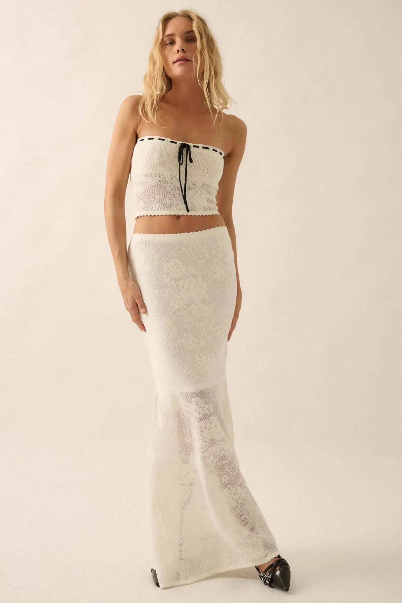 Flowery Flirt Floral Lace Ribbon-Trim Tube Top - Image 5