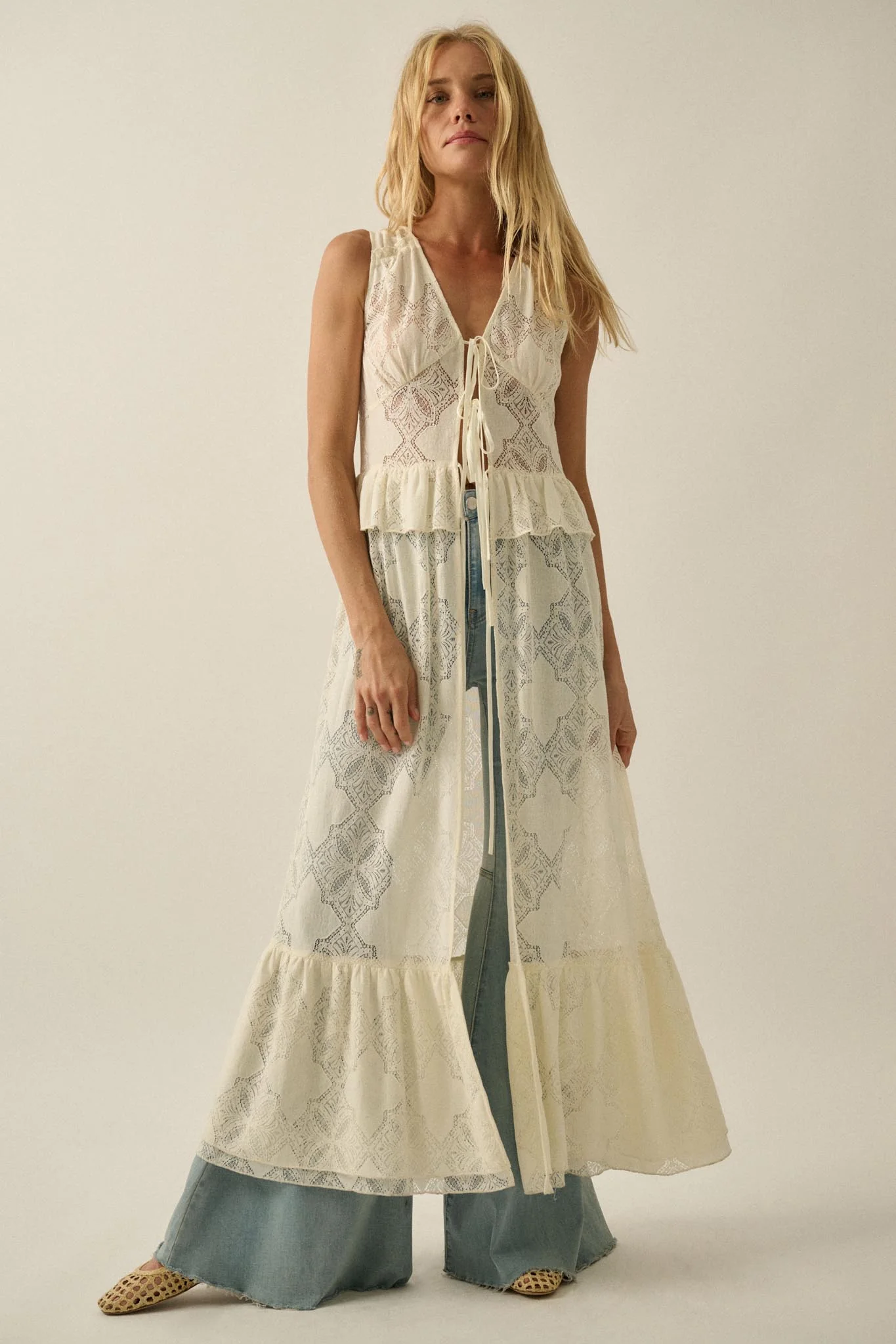 Fly Me Away Sheer Lace Tie-Front Maxi Top - Image 4