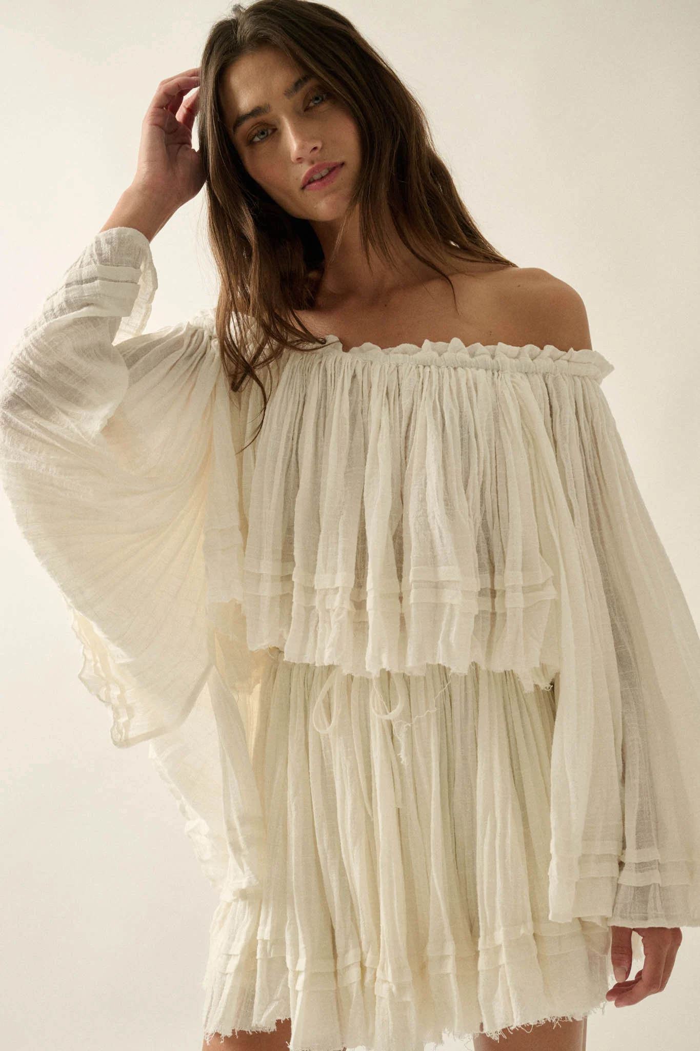 Flying Free Cotton Gauze Off-Shoulder Angel-Sleeve Top - Image 10