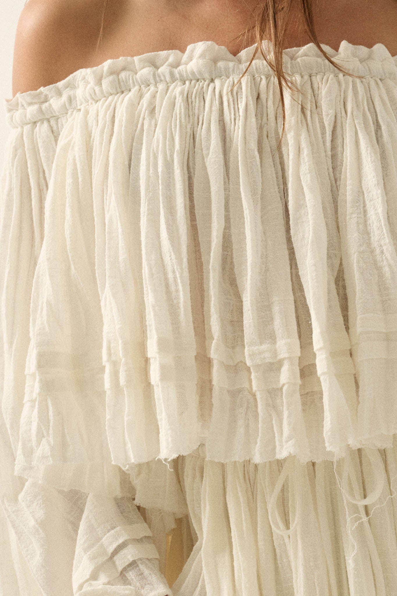 Flying Free Cotton Gauze Off-Shoulder Angel-Sleeve Top - Image 11