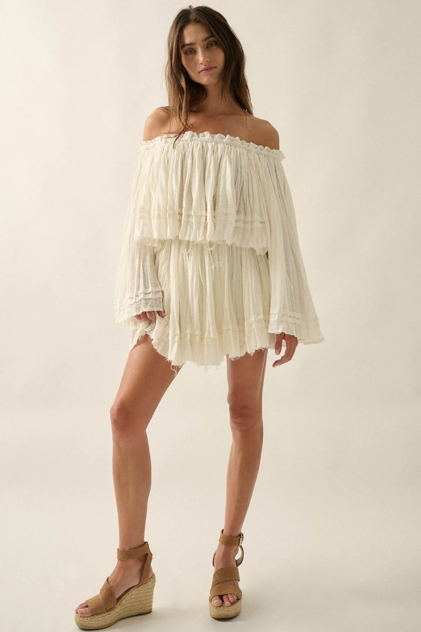Flying Free Cotton Gauze Off-Shoulder Angel-Sleeve Top - Image 12