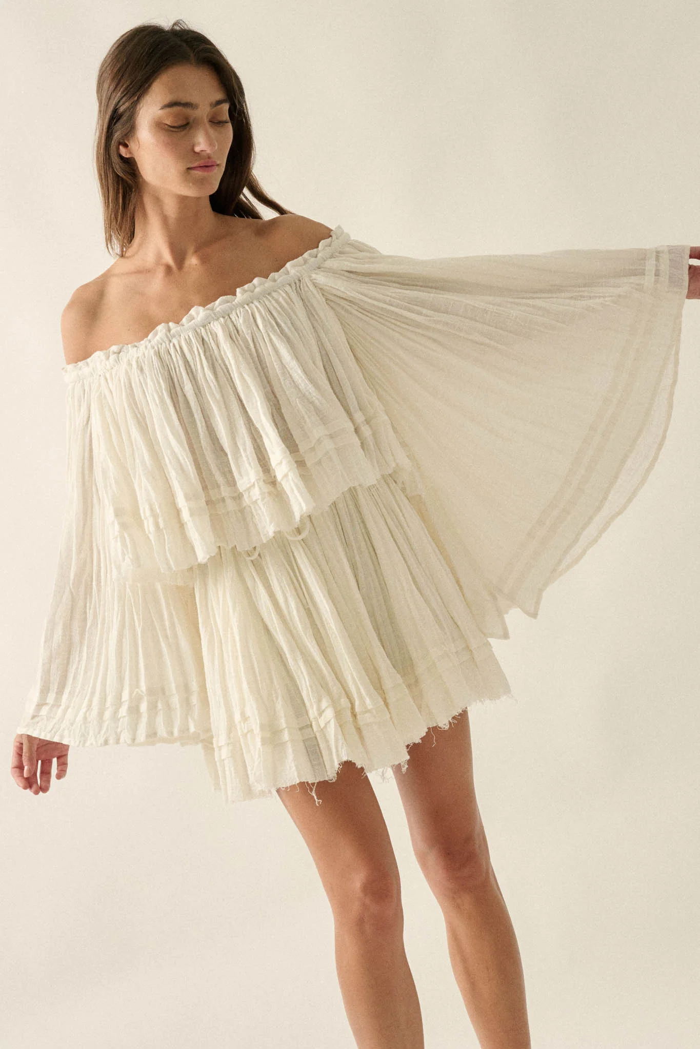Flying Free Cotton Gauze Off-Shoulder Angel-Sleeve Top - Image 13