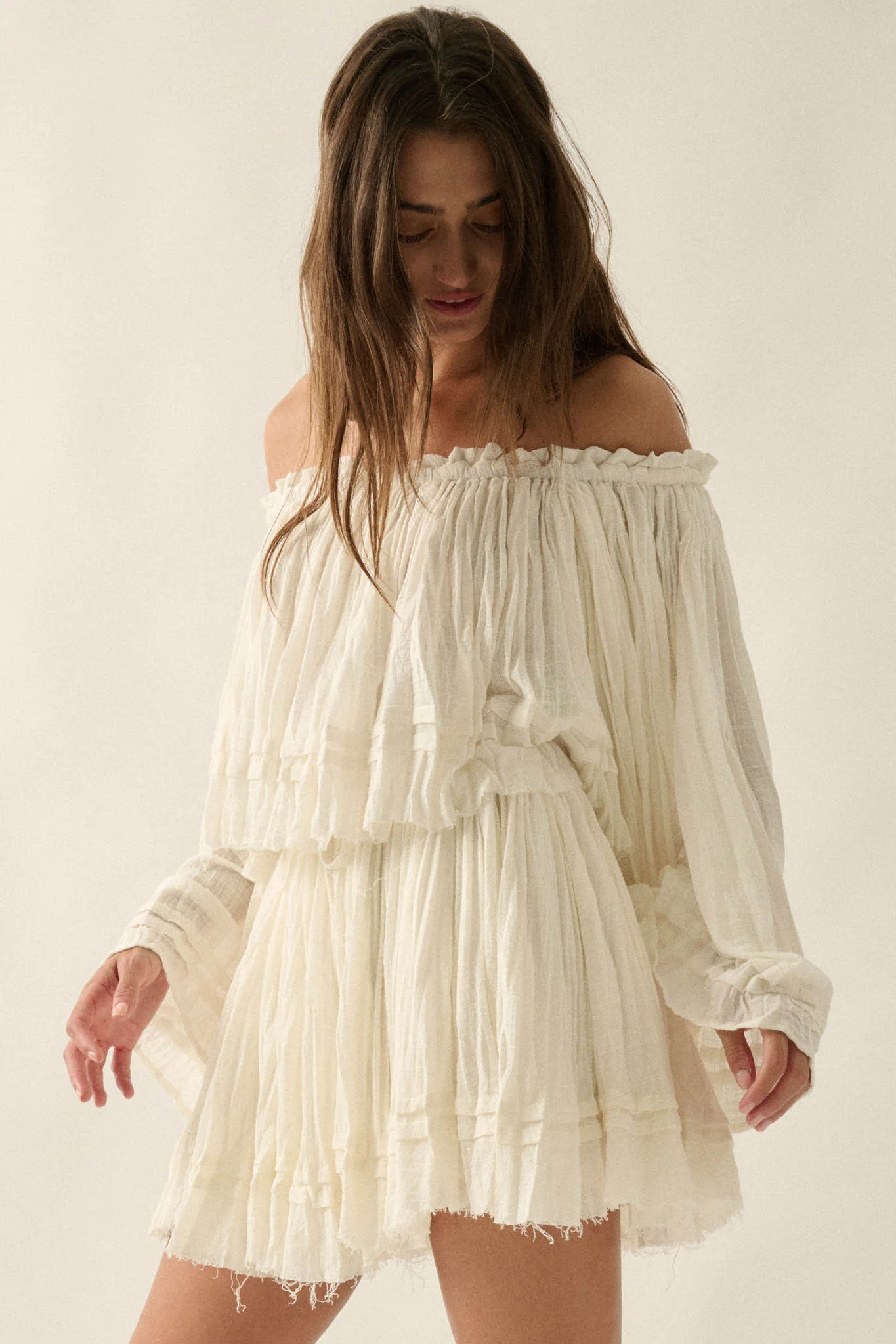 Flying Free Cotton Gauze Off-Shoulder Angel-Sleeve Top - Image 14