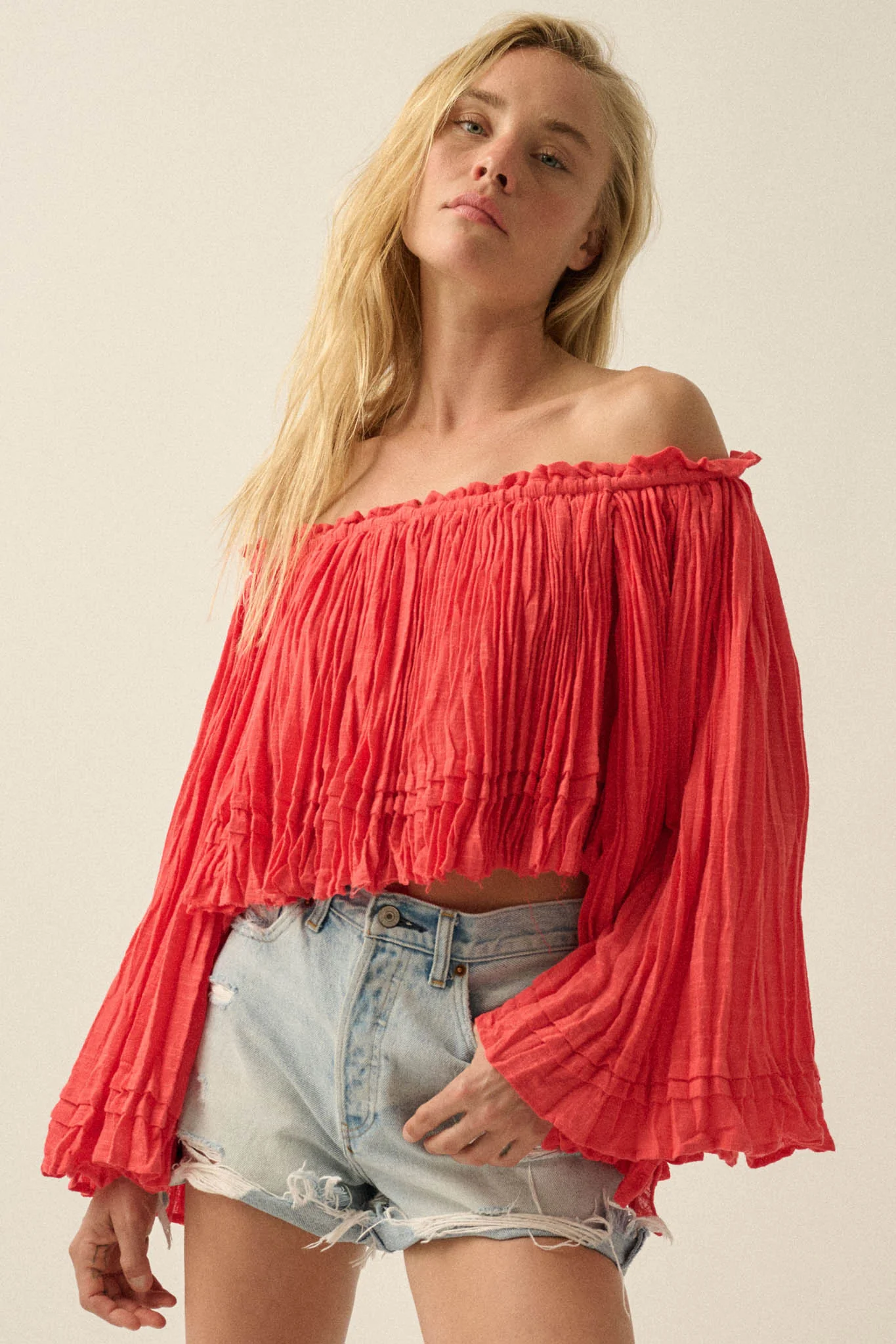 Flying Free Cotton Gauze Off-Shoulder Angel-Sleeve Top - Image 4