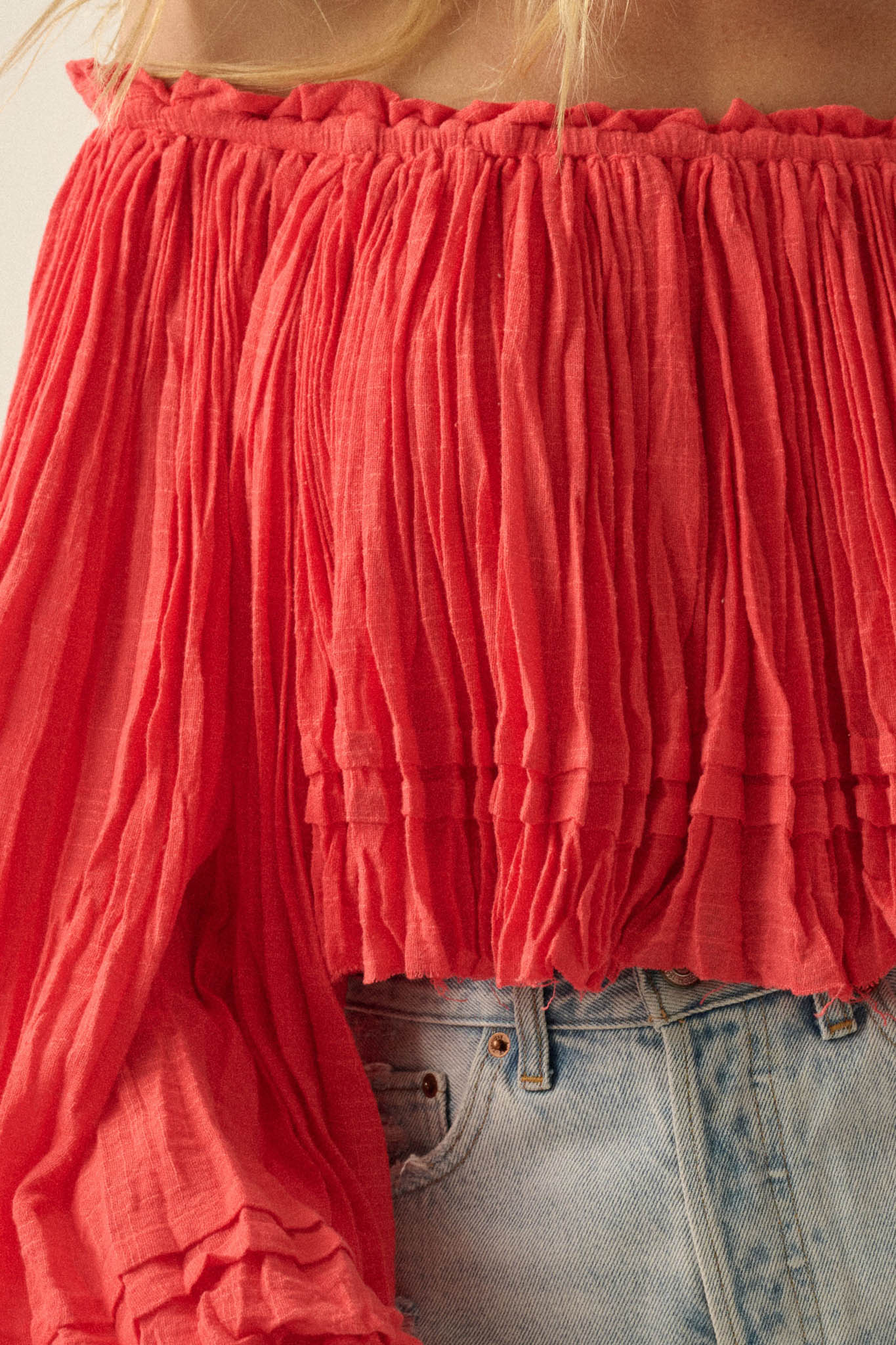 Flying Free Cotton Gauze Off-Shoulder Angel-Sleeve Top - Image 5