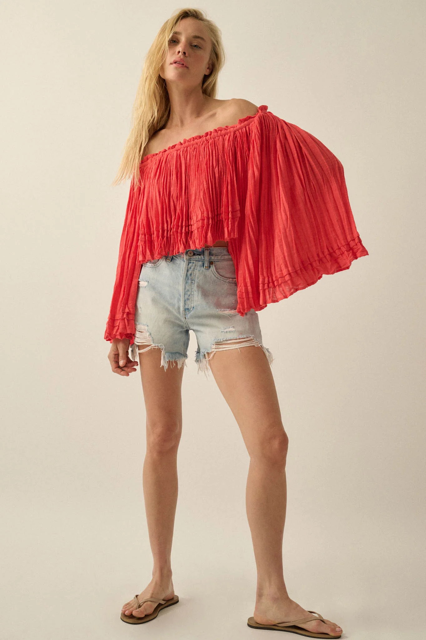 Flying Free Cotton Gauze Off-Shoulder Angel-Sleeve Top - Image 6