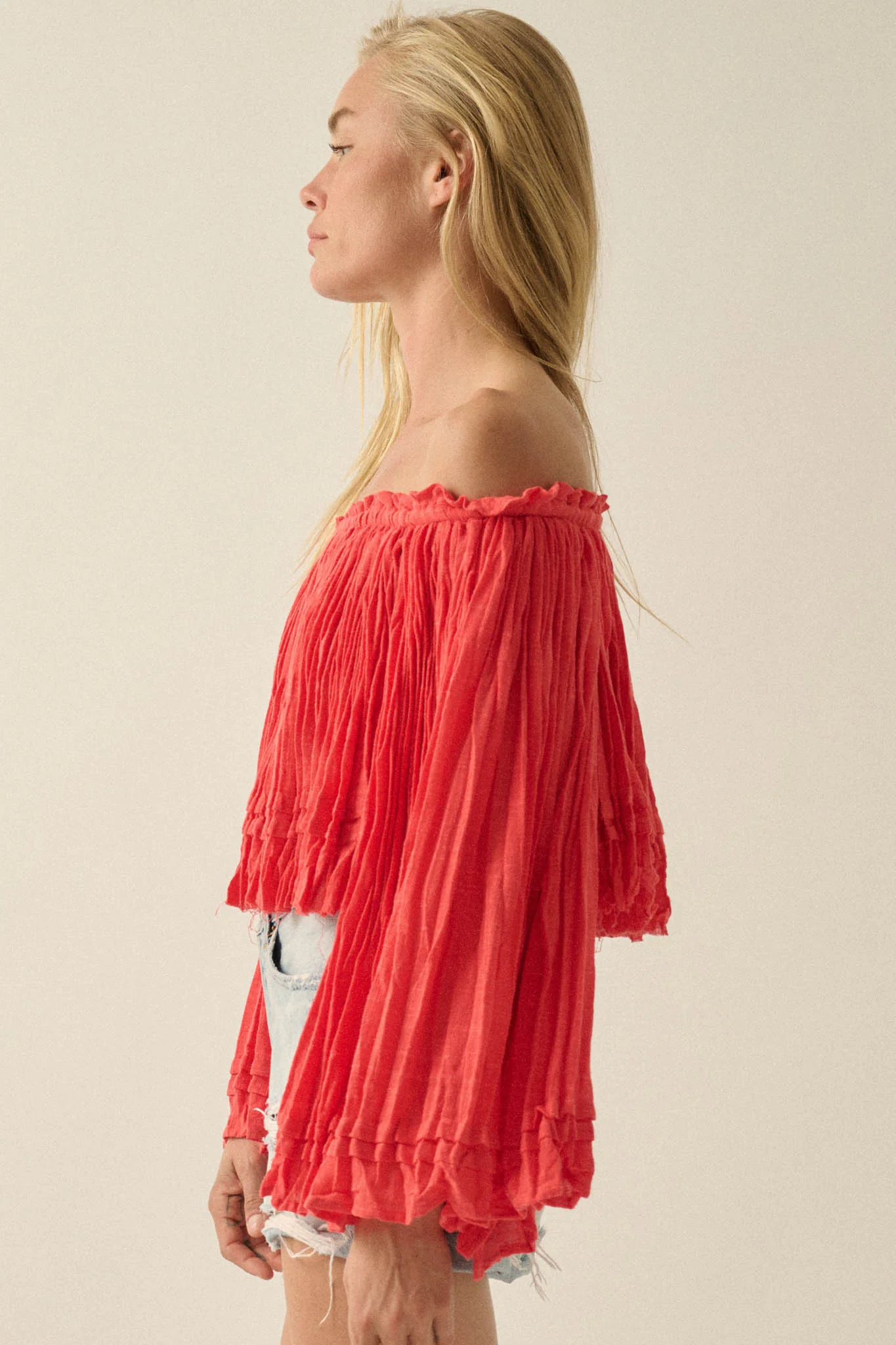 Flying Free Cotton Gauze Off-Shoulder Angel-Sleeve Top - Image 8