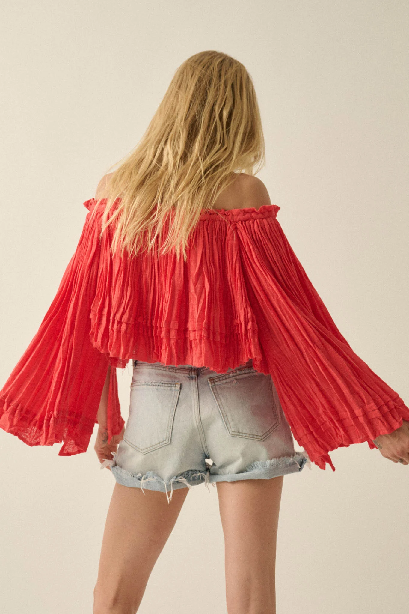 Flying Free Cotton Gauze Off-Shoulder Angel-Sleeve Top - Image 9