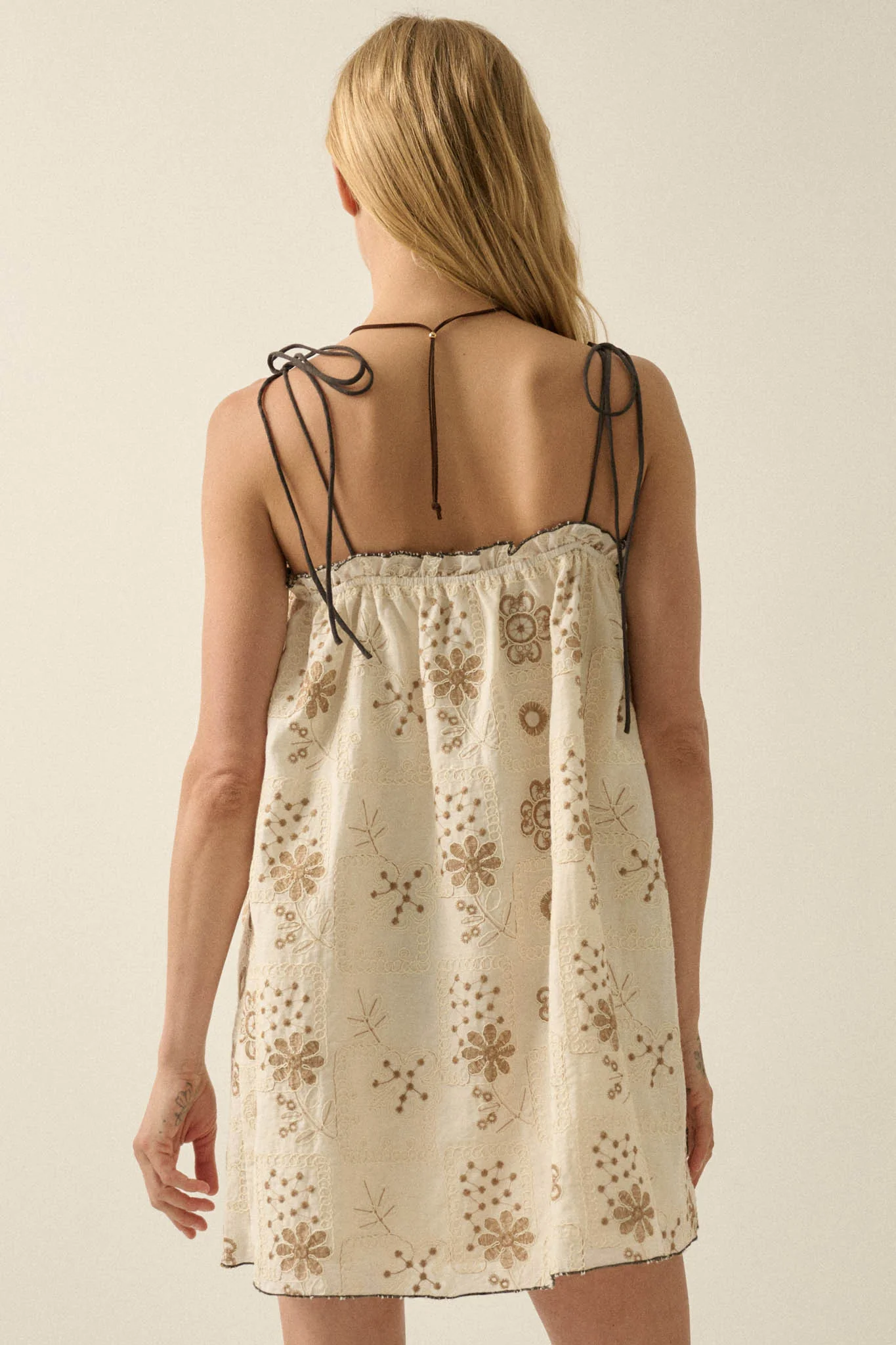Folk Flowers Floral-Embroidered Babydoll Mini Dress - Image 9