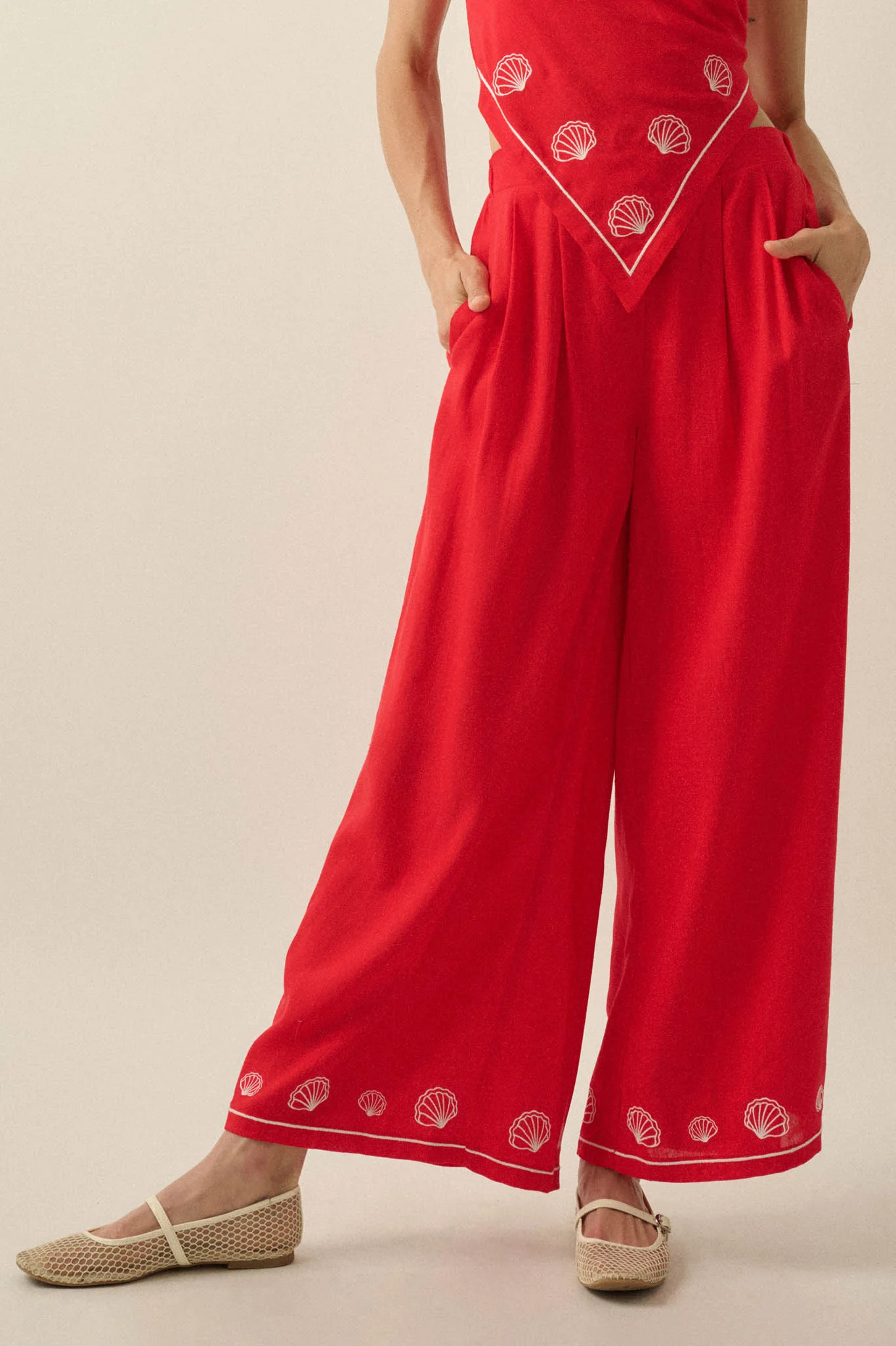 For Shore Shell-Embroidered Wide-Leg Pocket Pants - Image 4