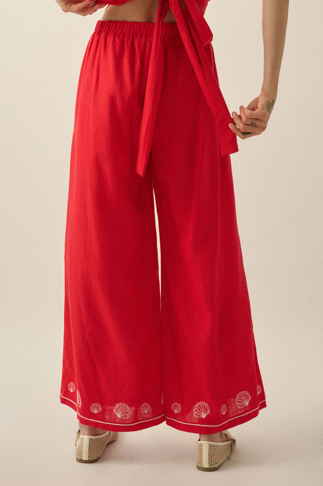For Shore Shell-Embroidered Wide-Leg Pocket Pants - Image 9