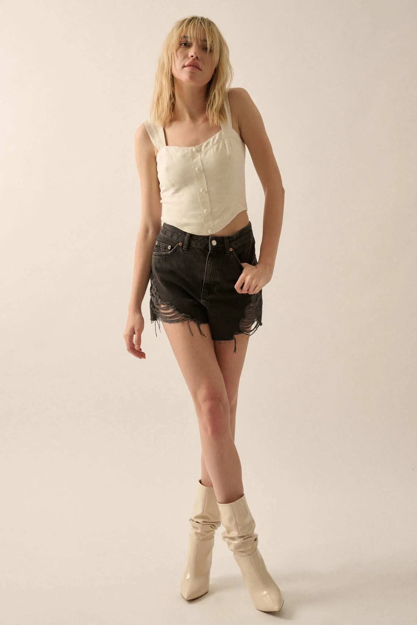 Force of Nature Linen-Blend Corset Tank Top - Image 10