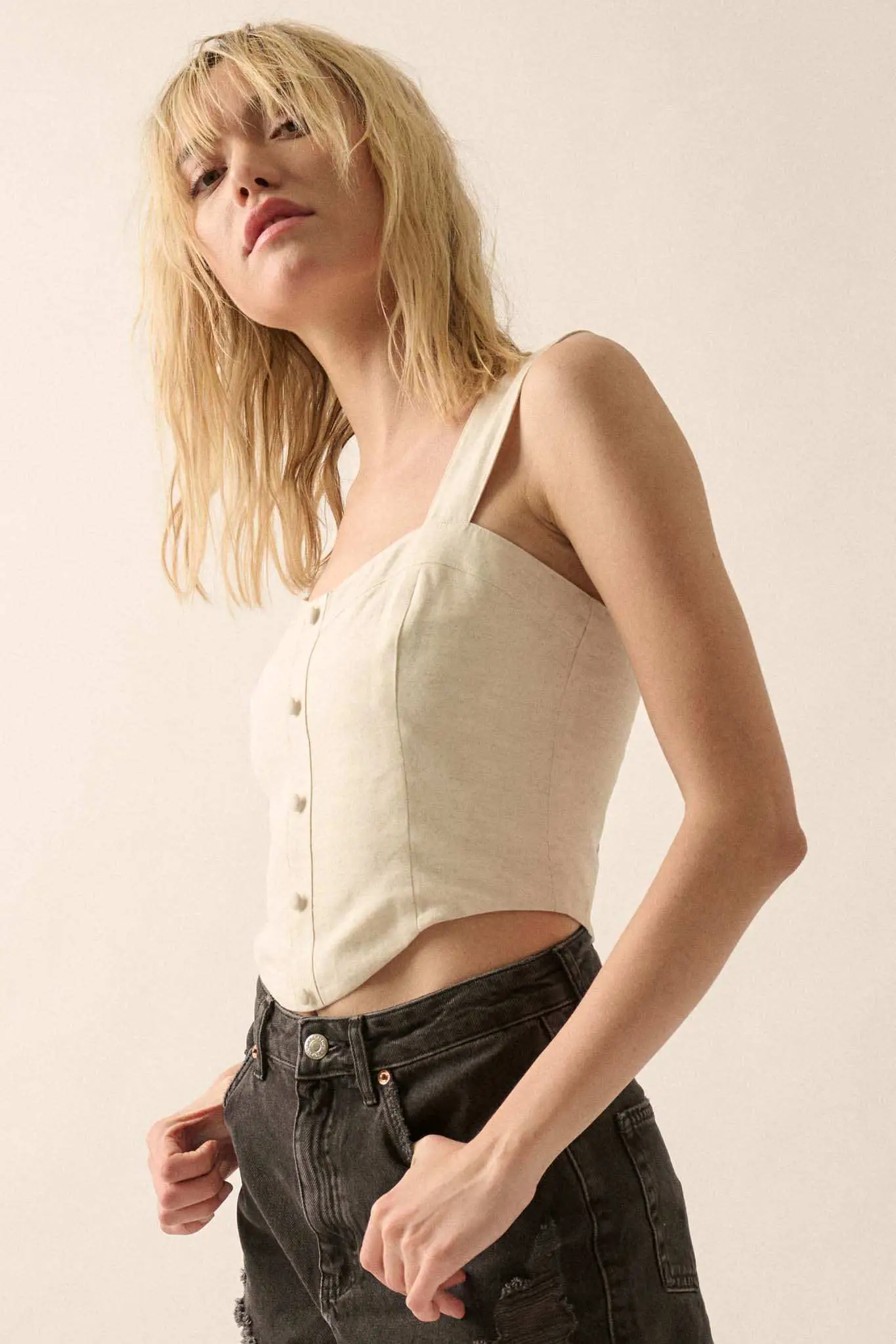 Force of Nature Linen-Blend Corset Tank Top - Image 11