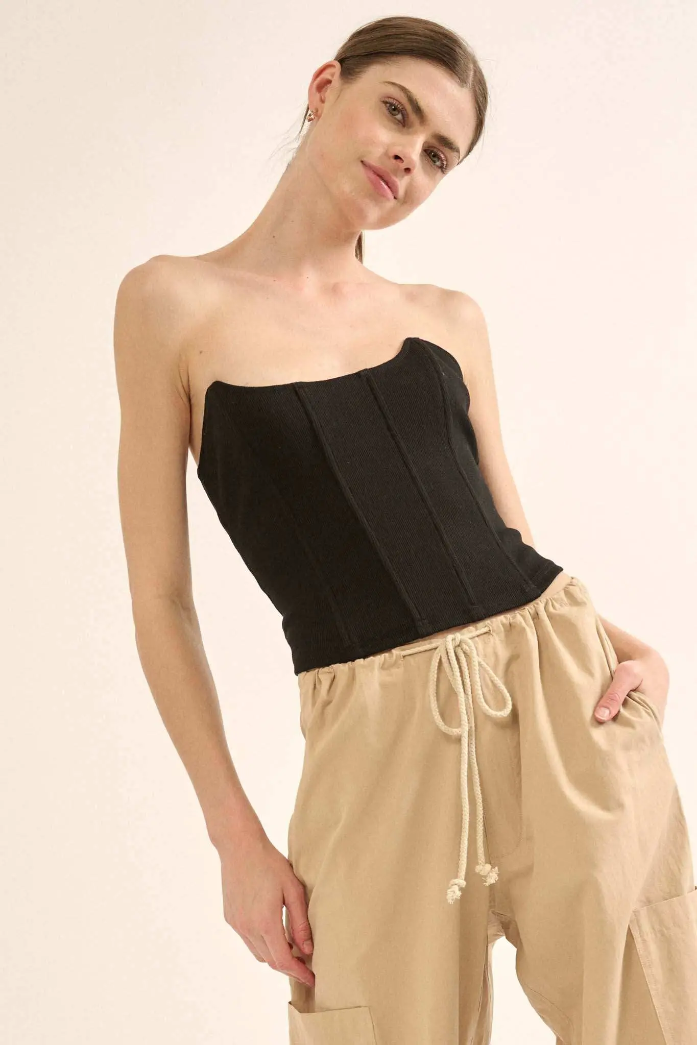 Form Factor Strapless Rib-Knit Corset Top - Image 13