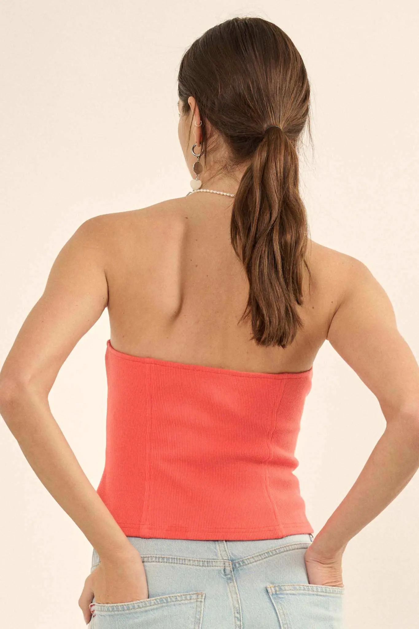 Form Factor Strapless Rib-Knit Corset Top - Image 7