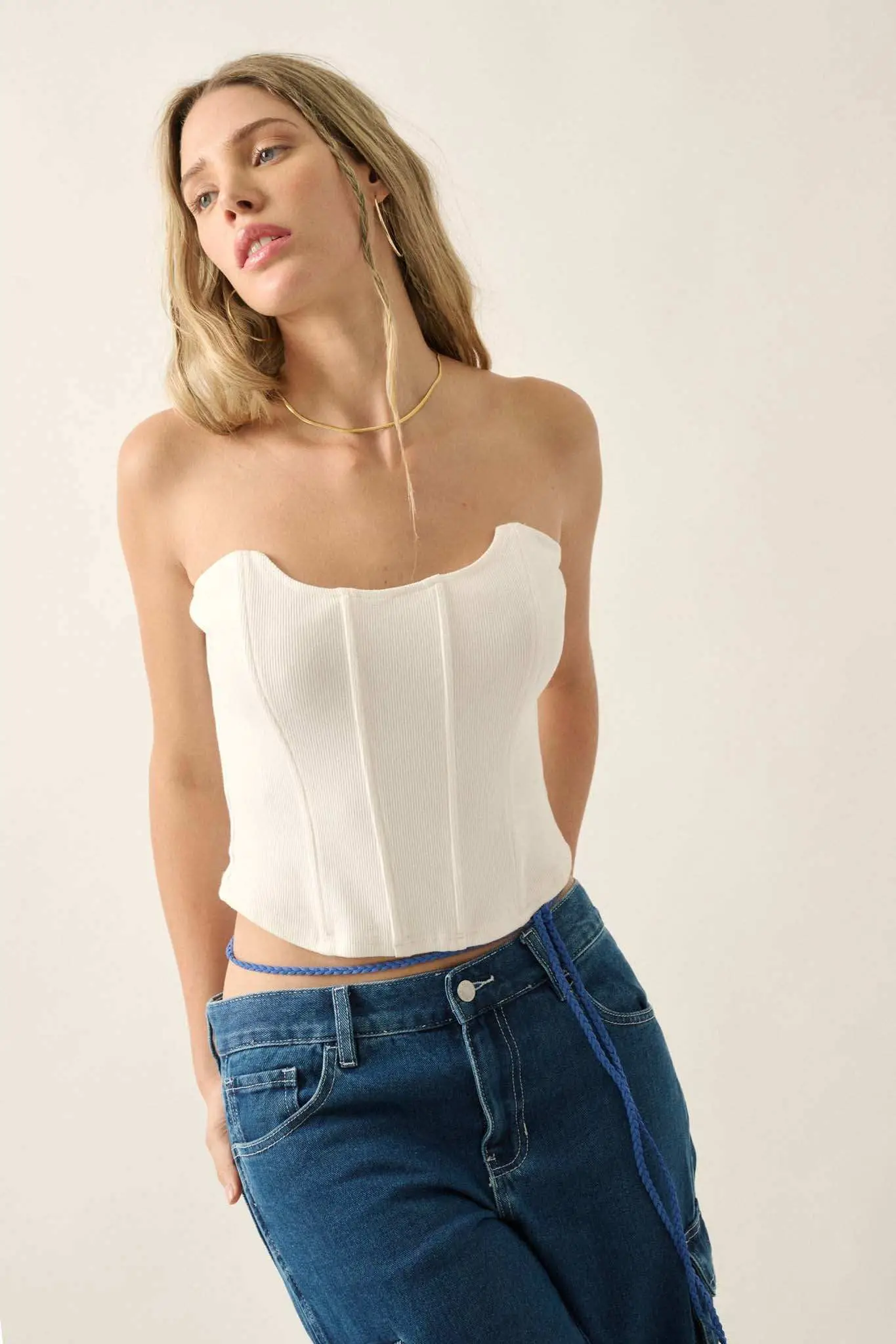Form Factor Strapless Rib-Knit Corset Top - Image 8
