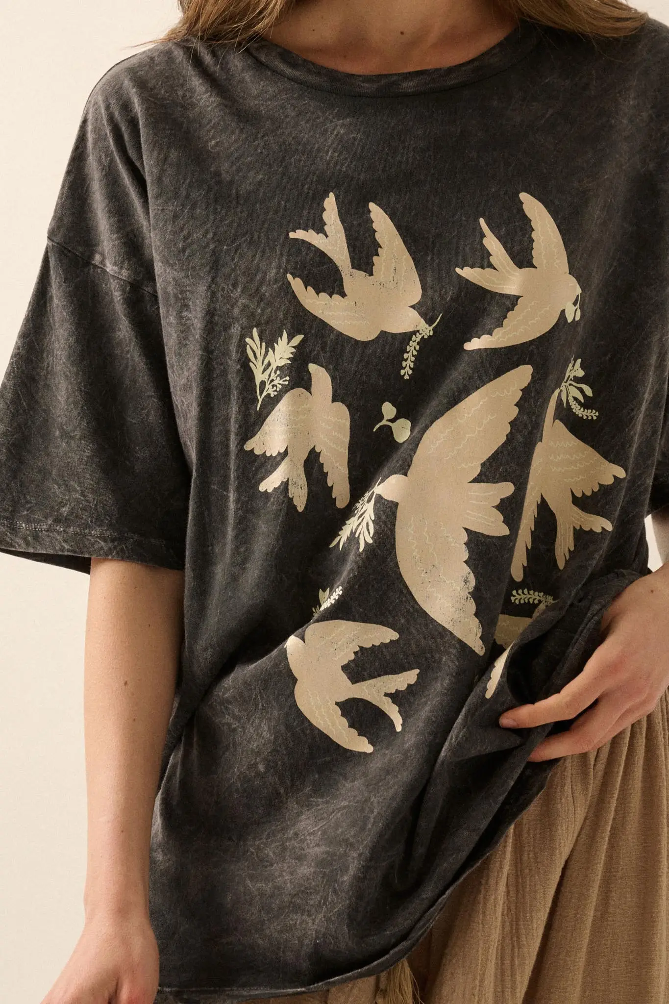 Free as a Bird Vintage-Wash Oversize Graphic Tee - Image 2