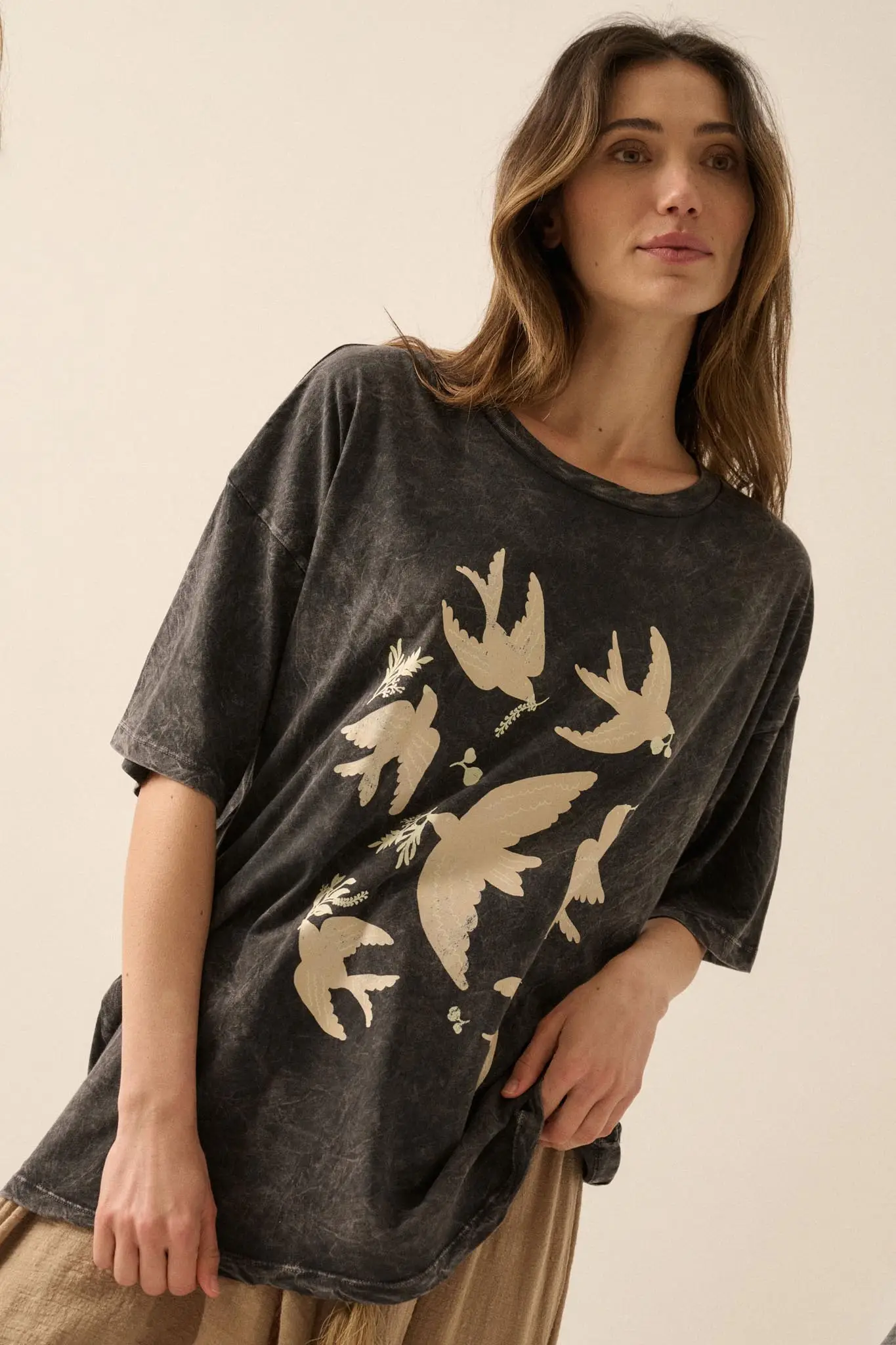 Free as a Bird Vintage-Wash Oversize Graphic Tee - Image 3