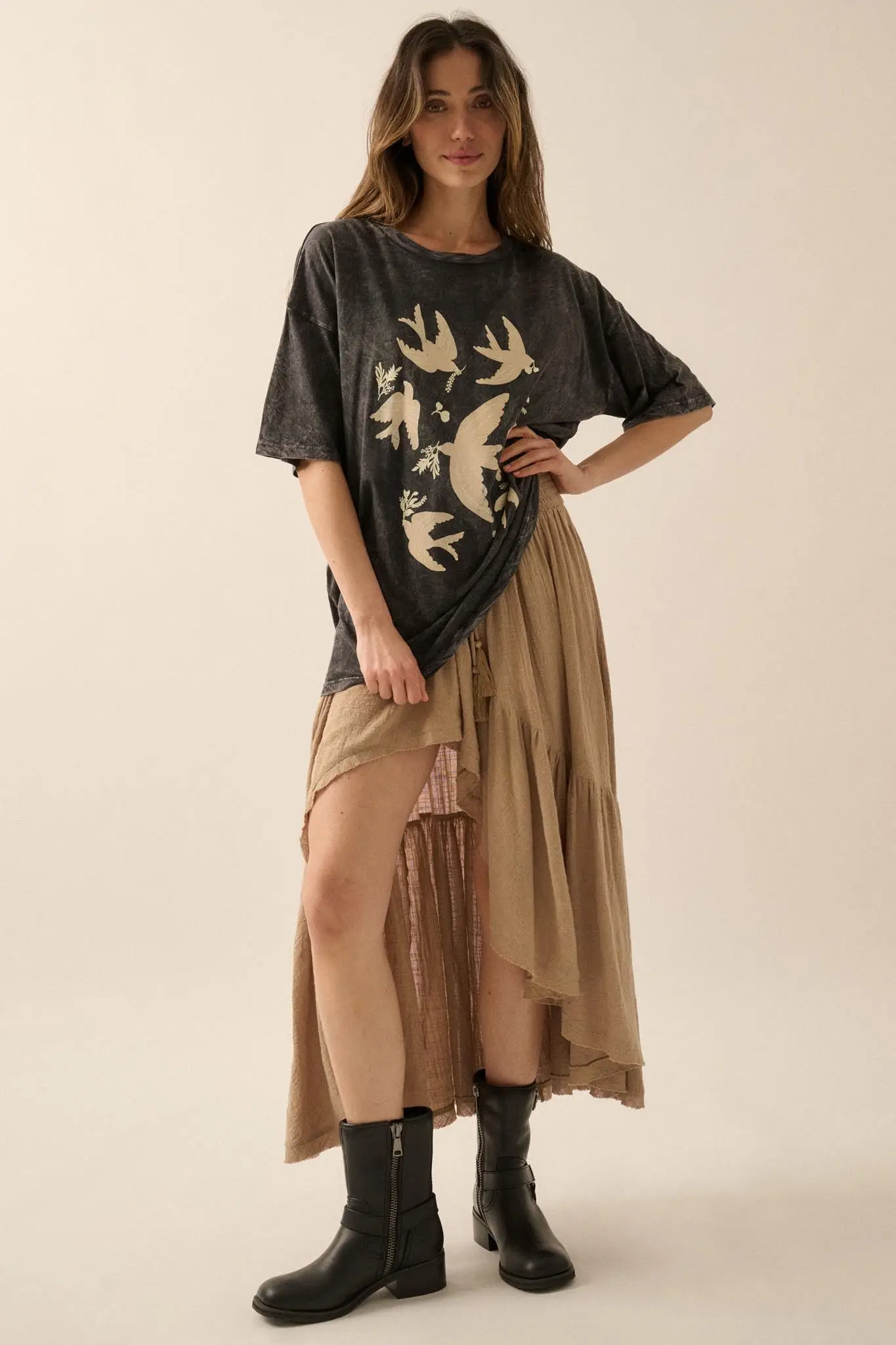 Free as a Bird Vintage-Wash Oversize Graphic Tee - Image 4