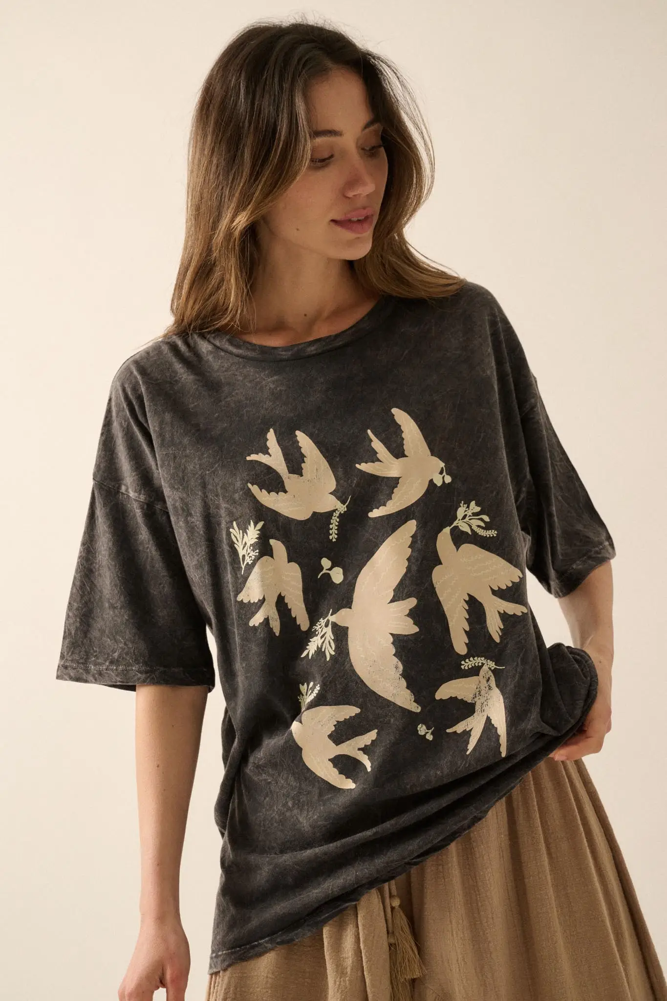 Free as a Bird Vintage-Wash Oversize Graphic Tee - Image 5