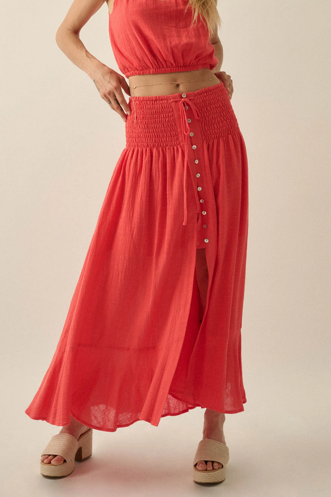Free As Can Be Cotton Gauze Button-Front Maxi Skirt - Image 2