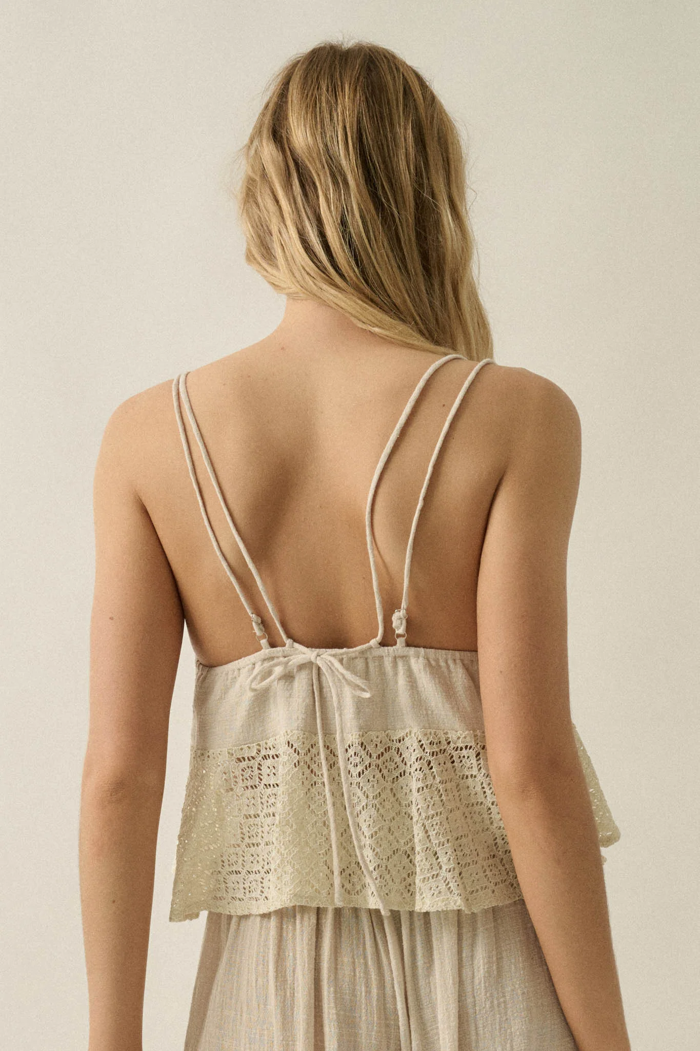 Free Falling Cotton and Lace Babydoll Cami Top - Image 12