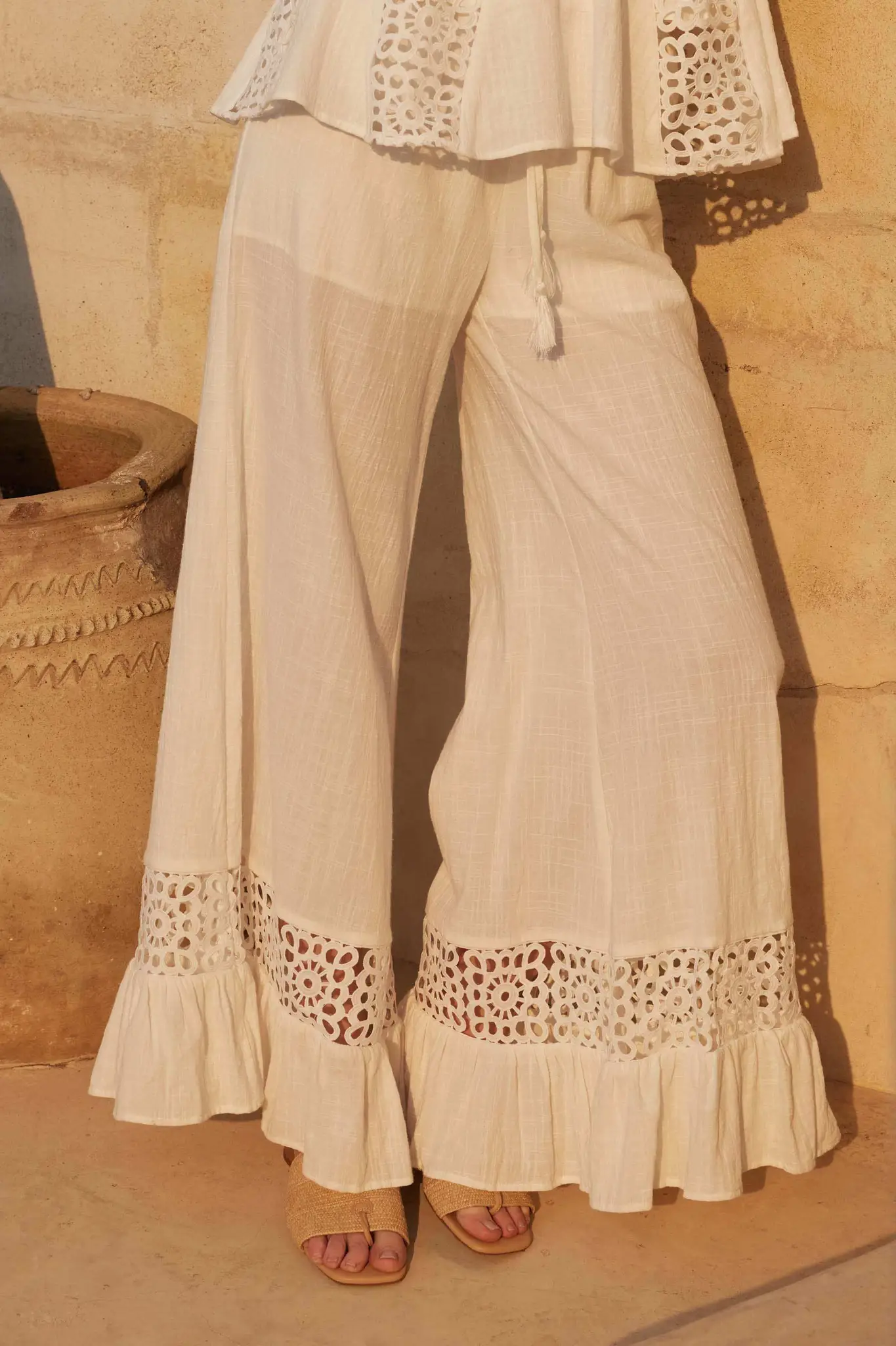 Free Spirit Lace-Inset Ruffled Wide-Leg Pants - Image 2
