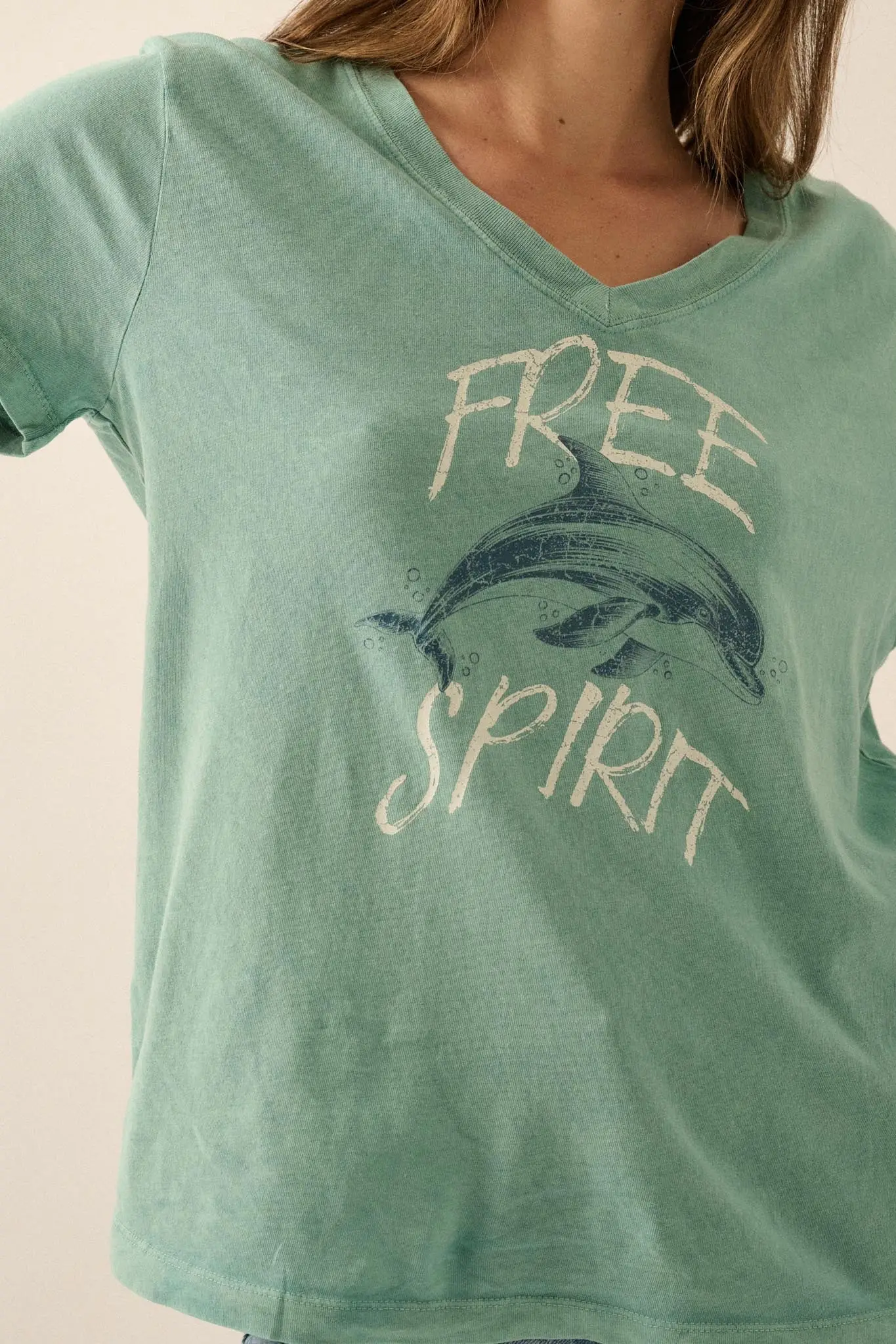 Free Spirit V-Neck Dolphin Graphic Tee - Image 2