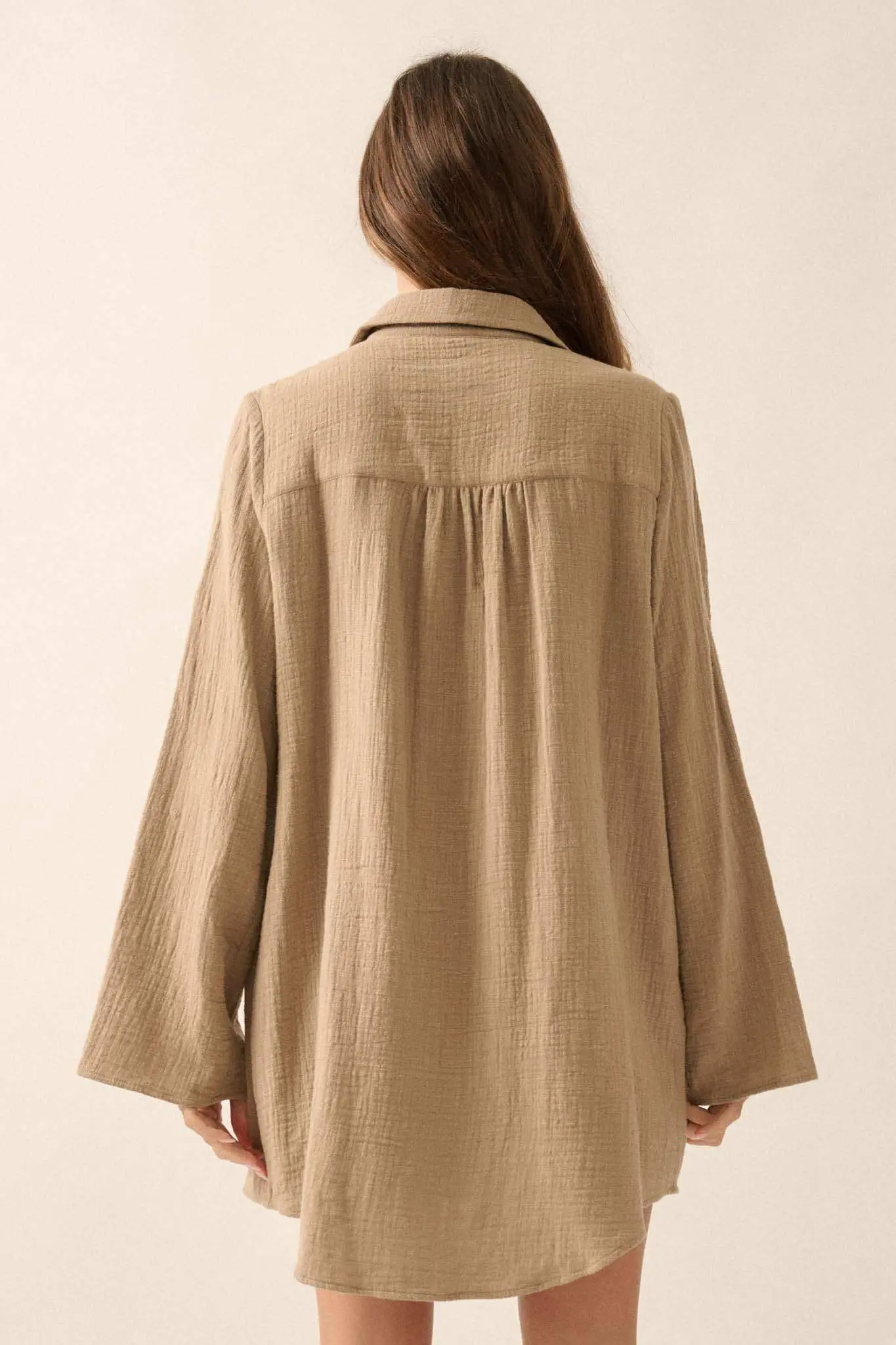 Free to Be Pleated Lace-Trim Mini Shirt Dress - Image 12